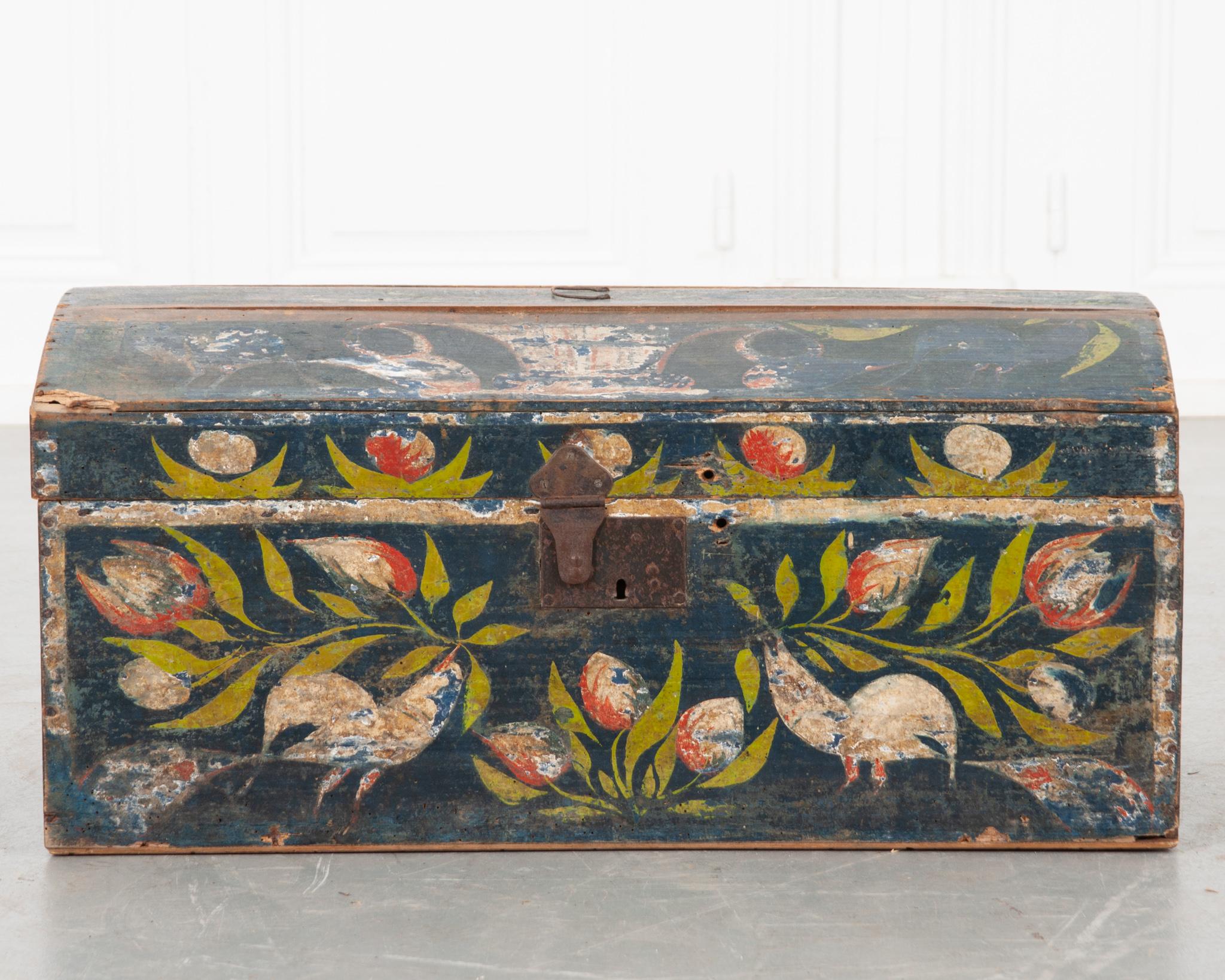 Hand-Crafted French, 18th Century, Painted Wedding Chest