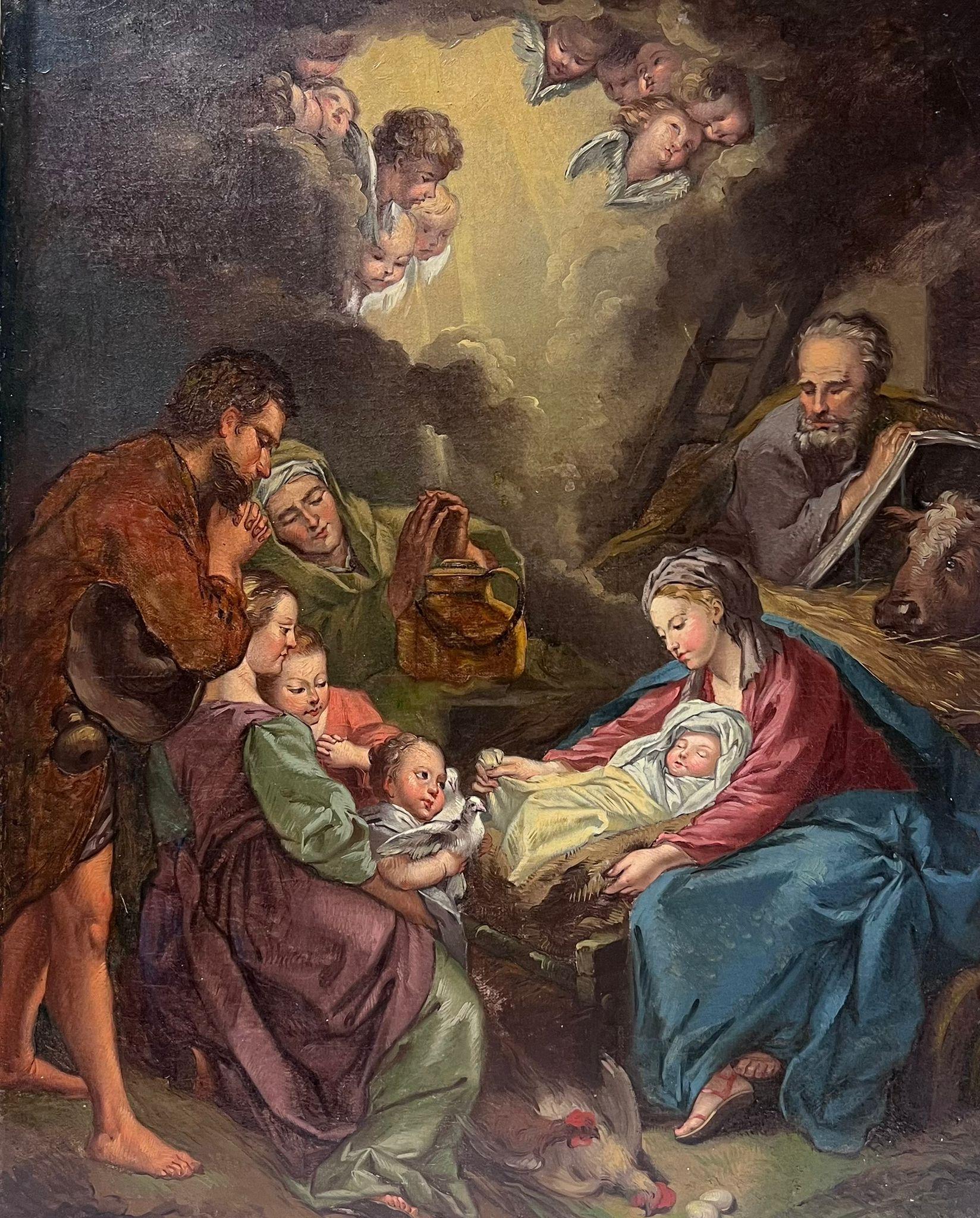 Belle peinture à l'huile rococo française des années 1700 représentant la scène de la nativité de Bethlehem - Painting de French 18th Century