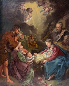 Fine French 1700's Rococo Old Master Oil Painting The Nativity Scene Bethlehem