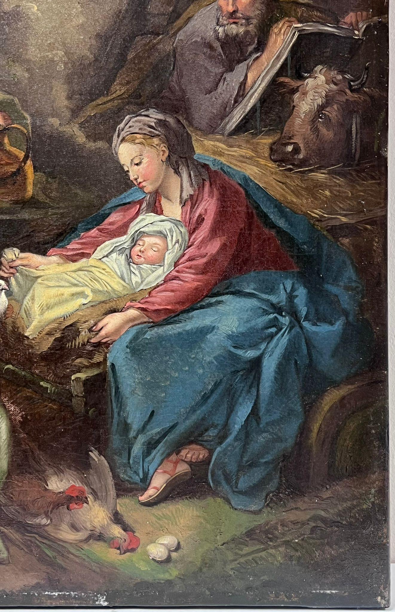 Belle peinture à l'huile rococo française des années 1700 représentant la scène de la nativité de Bethlehem - Rococo Painting par French 18th Century