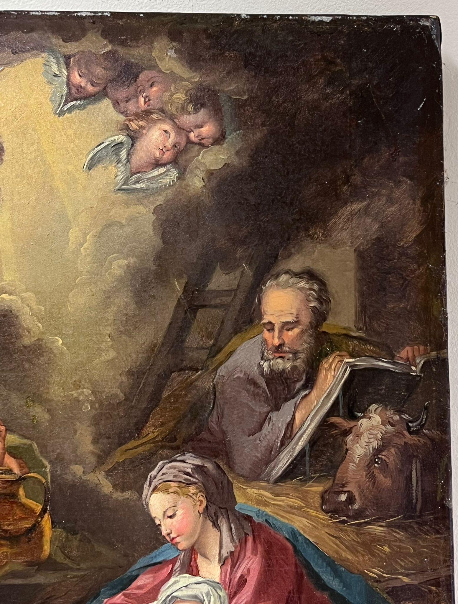 Fine French 1700's Rococo Old Master Oil Painting The Nativity Scene Bethlehem For Sale 1