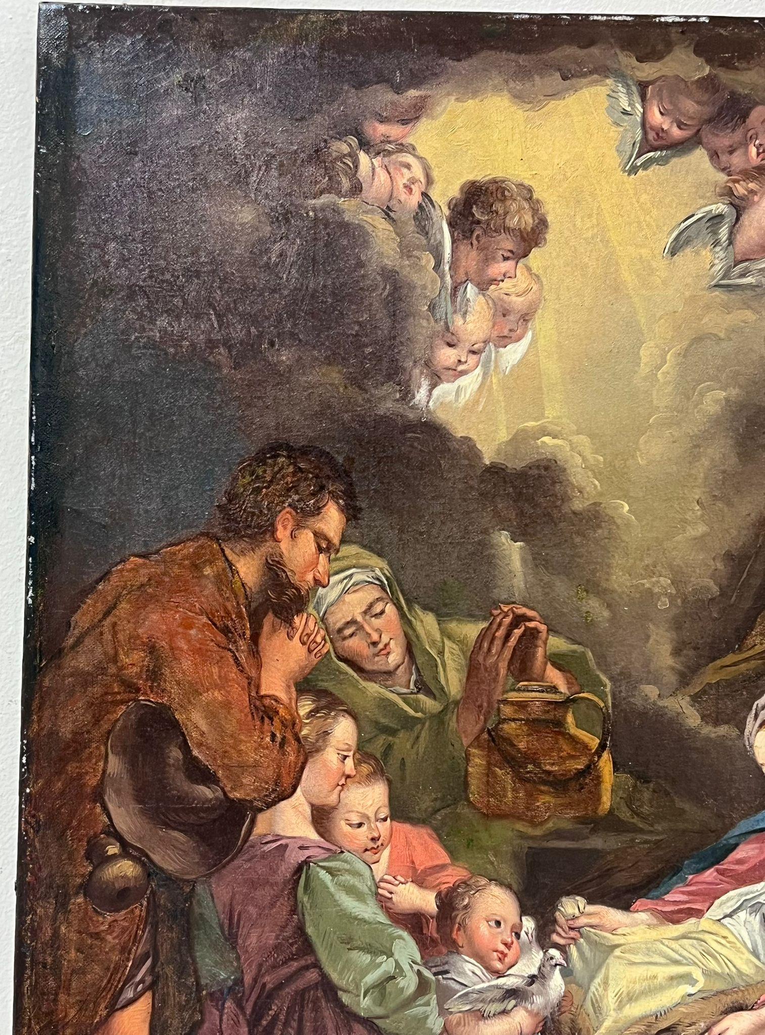 Belle peinture à l'huile rococo française des années 1700 représentant la scène de la nativité de Bethlehem en vente 1