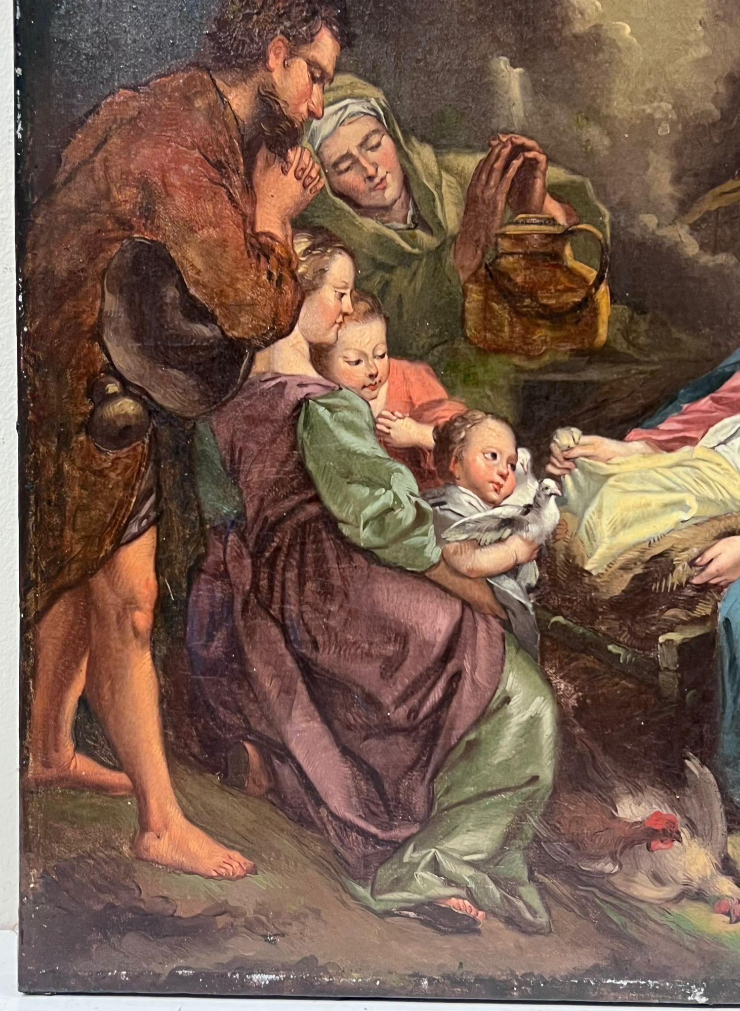 Belle peinture à l'huile rococo française des années 1700 représentant la scène de la nativité de Bethlehem en vente 2
