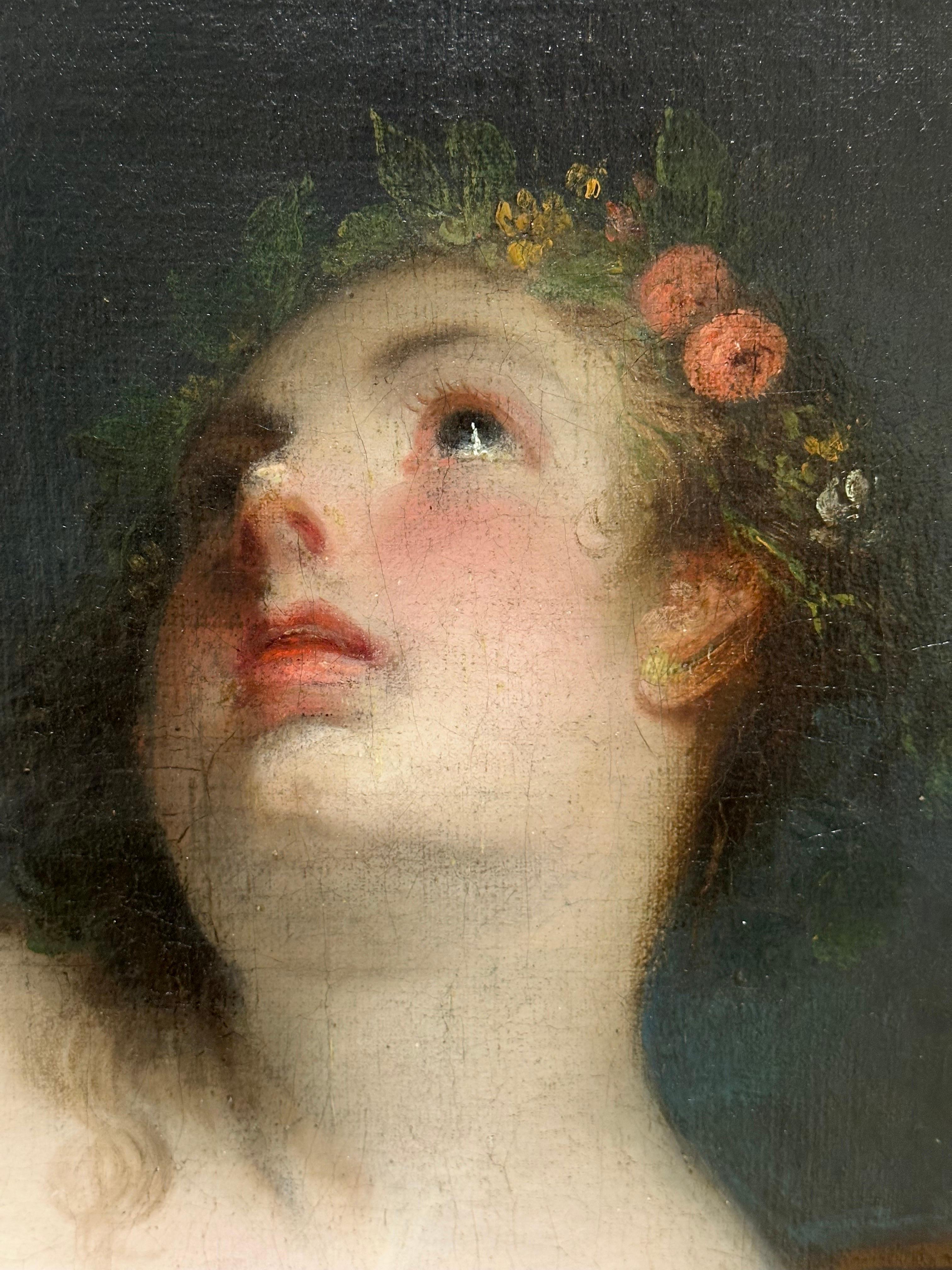 Huge maître rococo français du 18ème siècle, huile allégorique d'une femme ailée et nue - Noir Nude Painting par French 18th Century