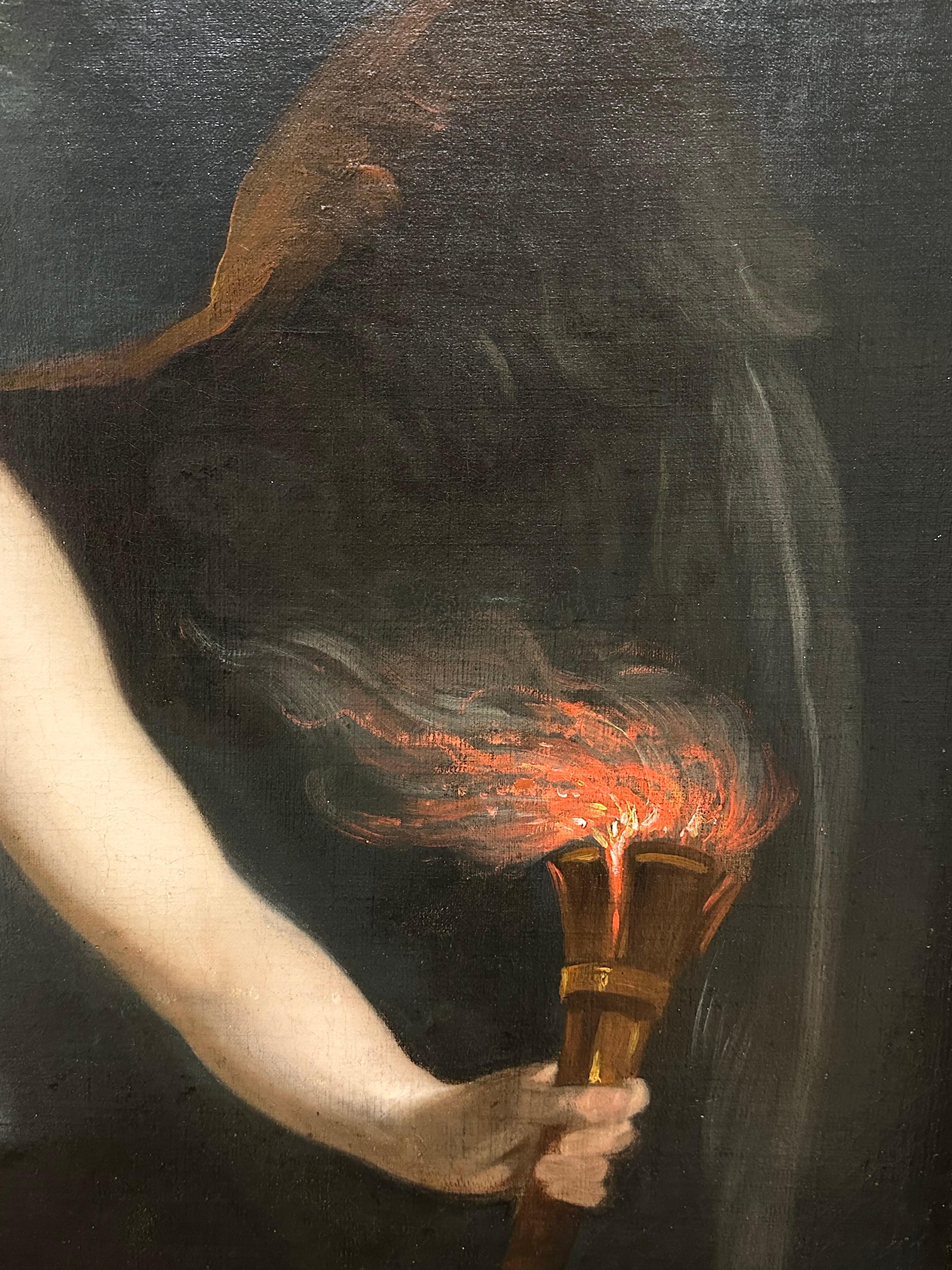 Huge maître rococo français du 18ème siècle, huile allégorique d'une femme ailée et nue en vente 2