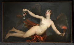 Huge 18. Jahrhundert Französisch Rokoko Old Master Öl Allegorical Nude Winged Lady