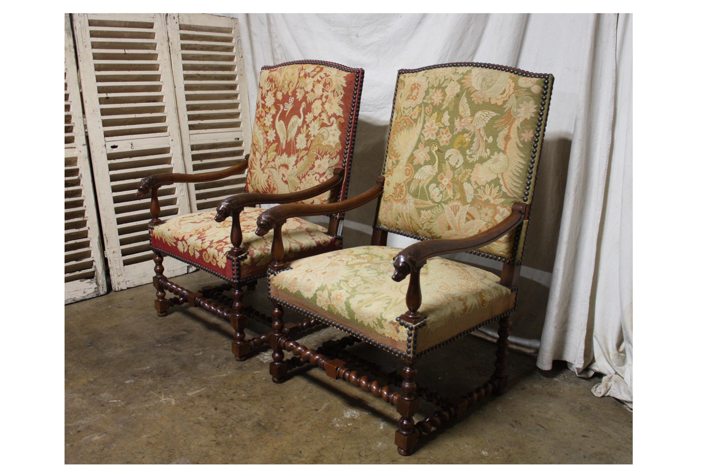Needlepoint French 18th Century Pair of Armchairs
