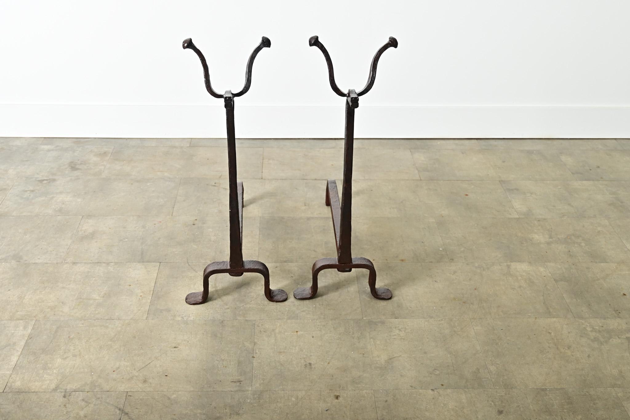 Forged French 18th Century Pair of Iron Chenets