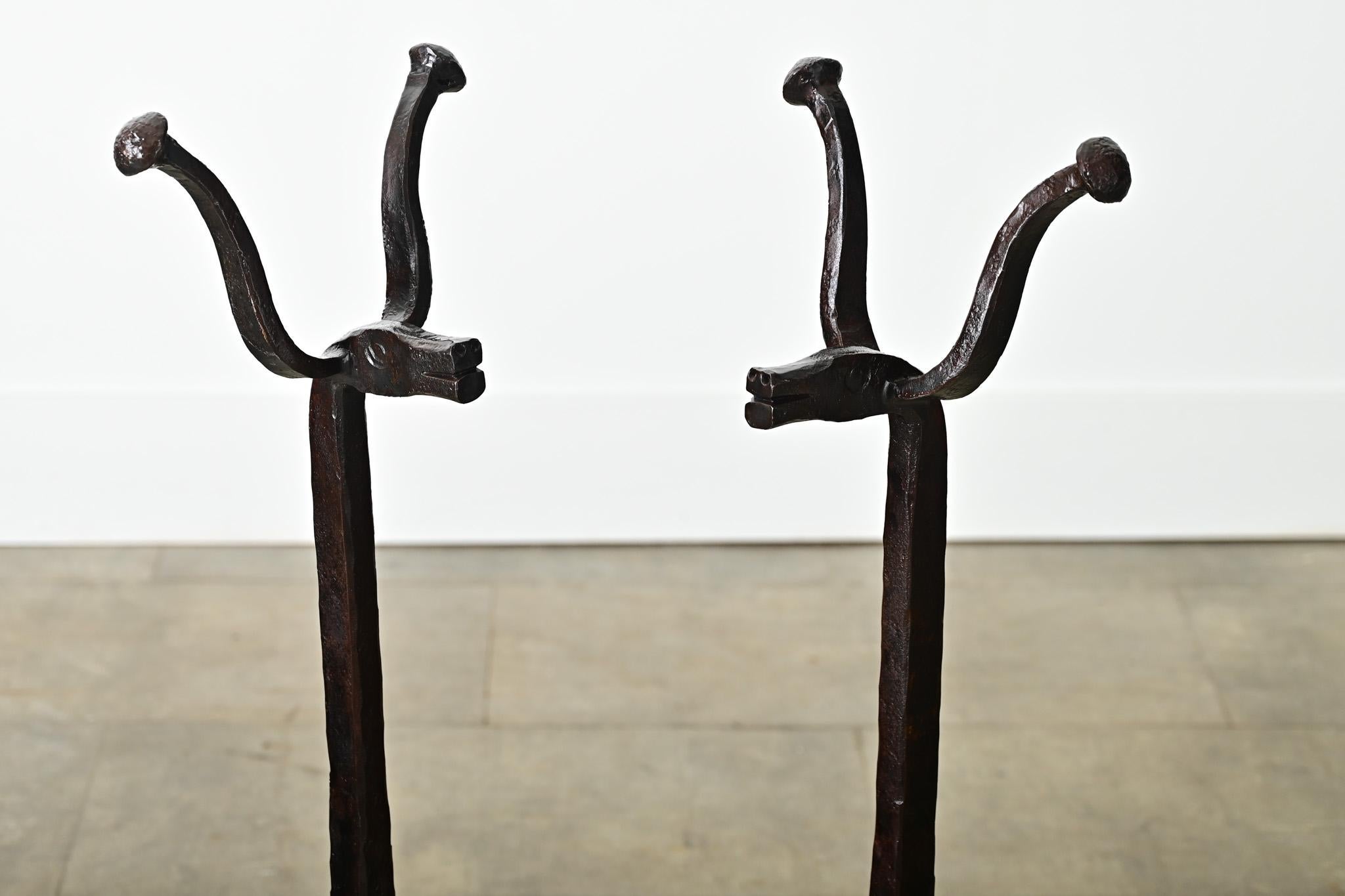 18th Century and Earlier French 18th Century Pair of Iron Chenets