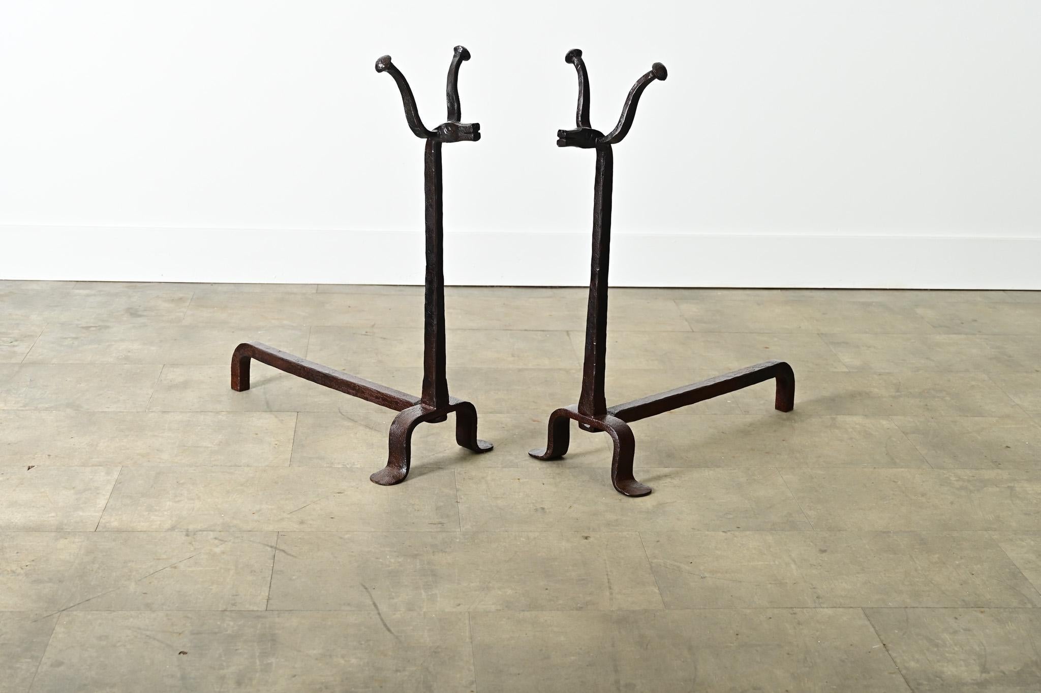 French 18th Century Pair of Iron Chenets 2