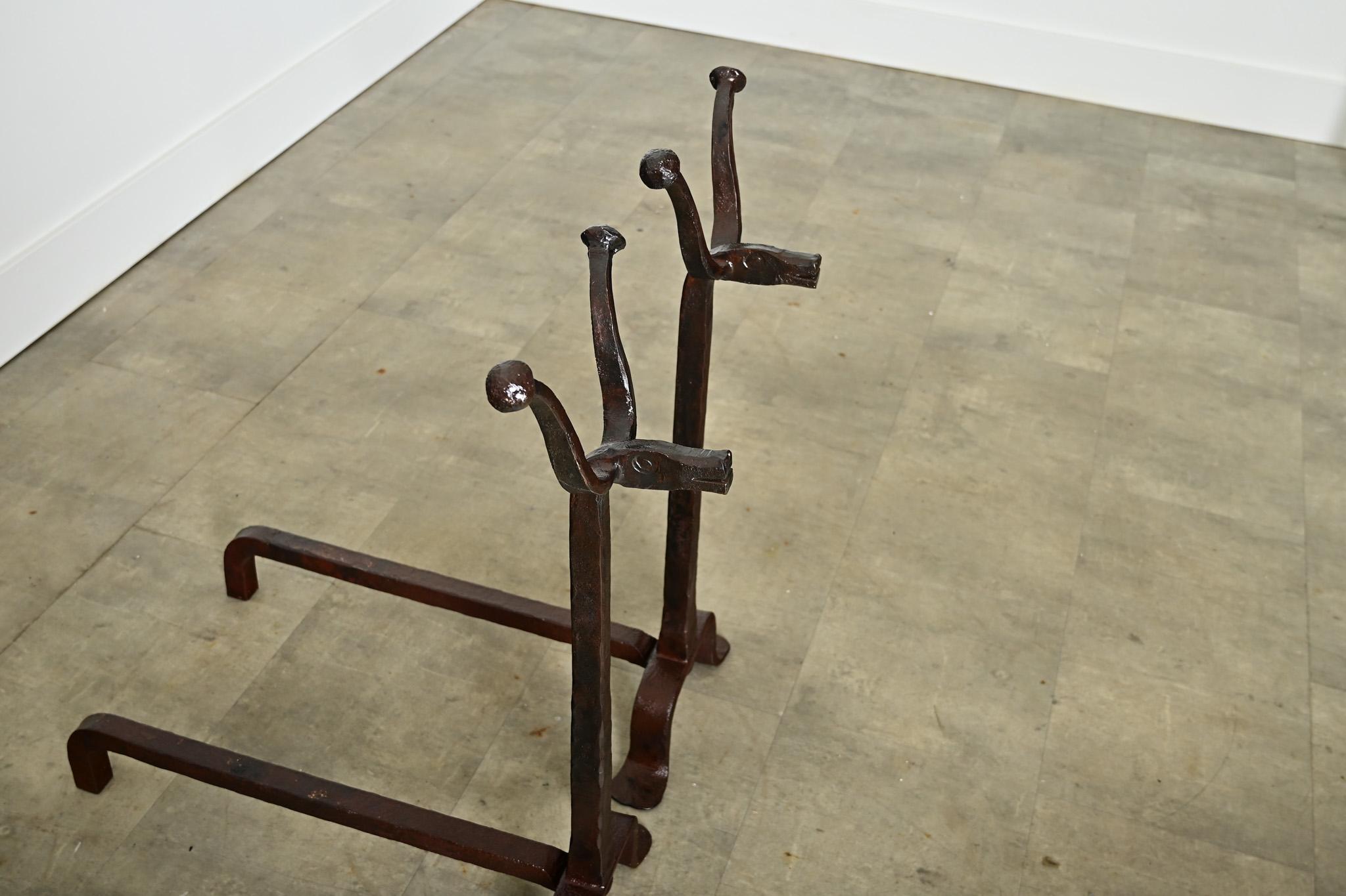 French 18th Century Pair of Iron Chenets 3