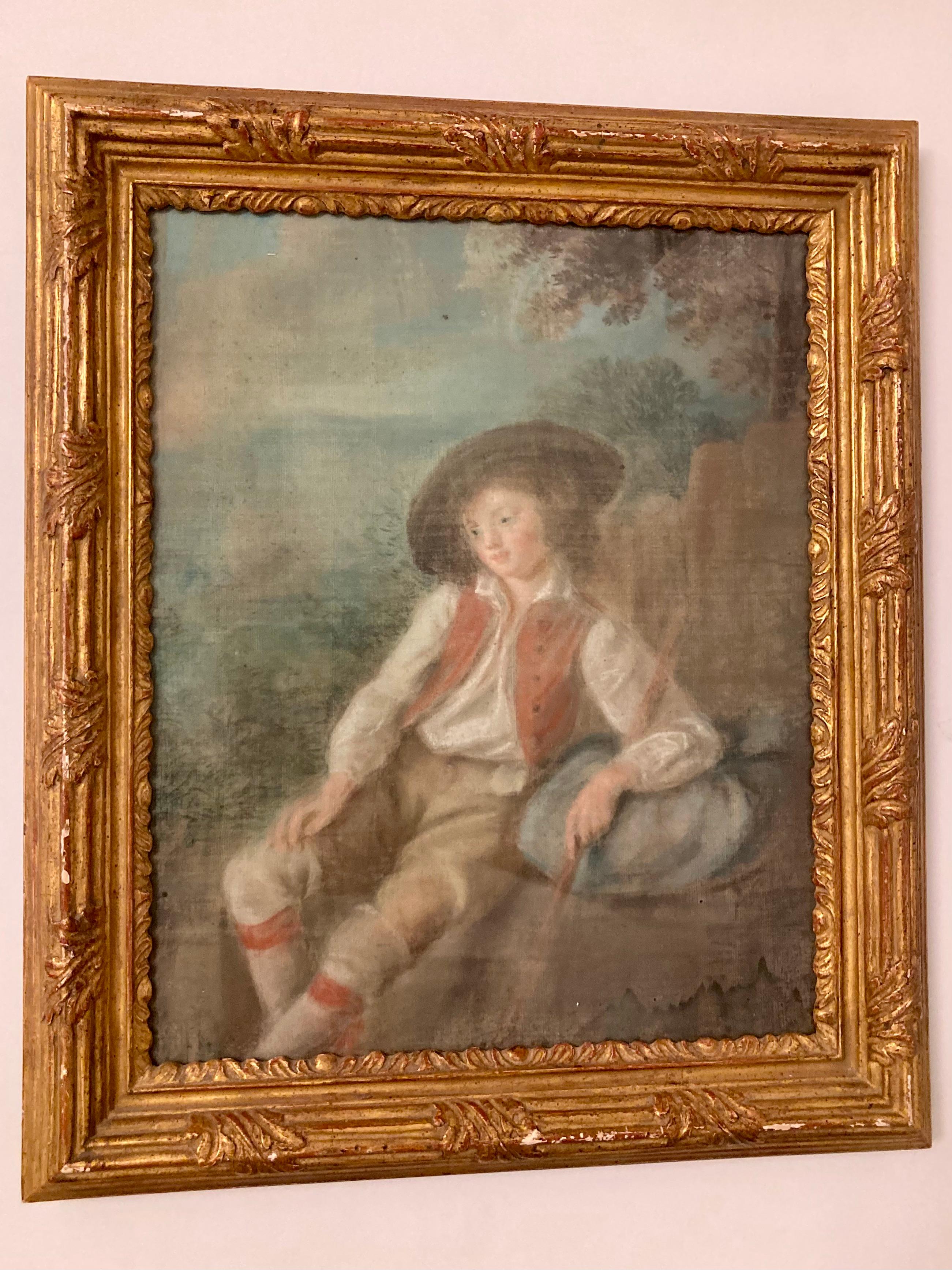 French Provincial French 18th Century Pastel Drawing of Boy For Sale