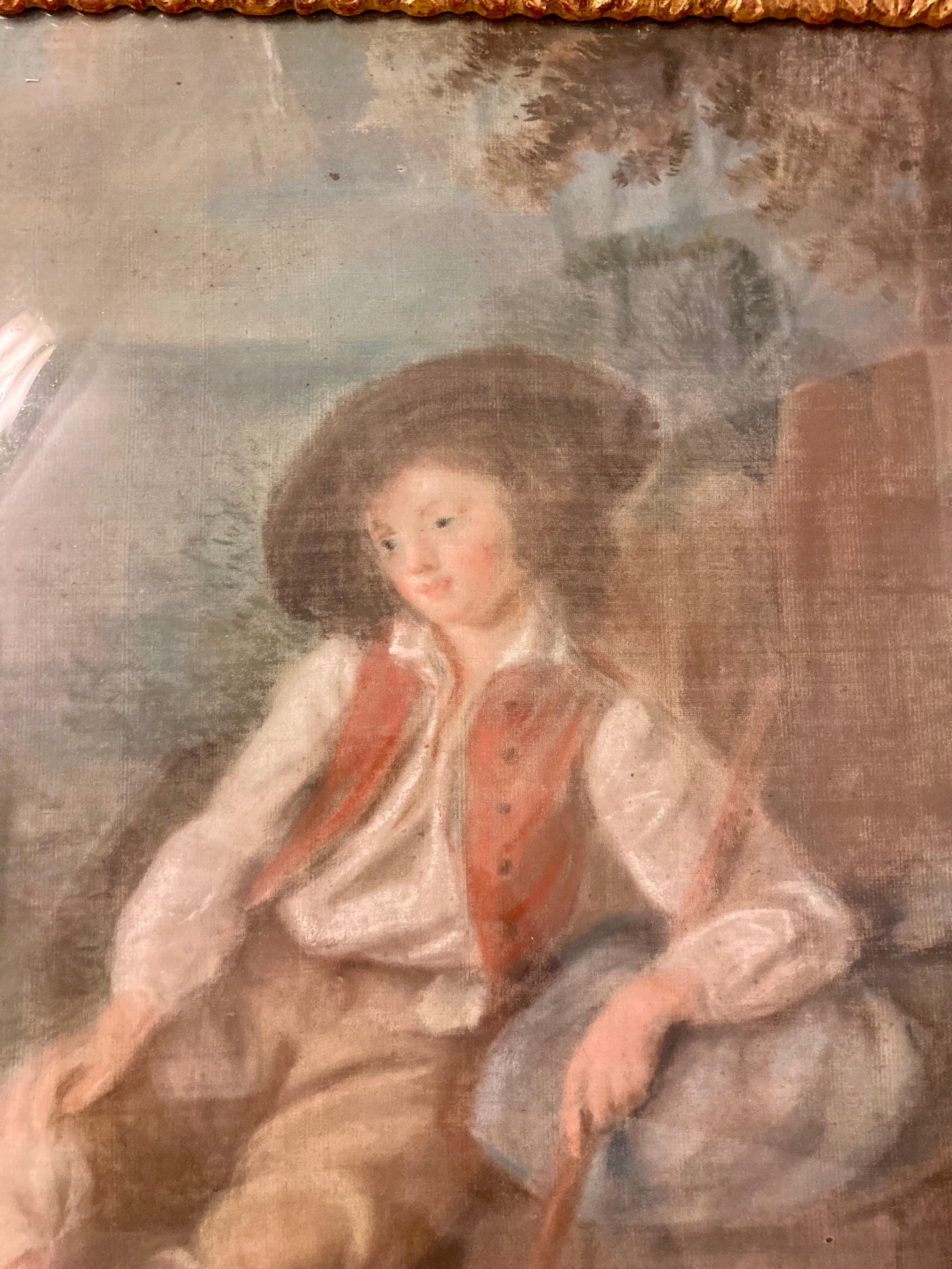 Canvas French 18th Century Pastel Drawing of Boy For Sale