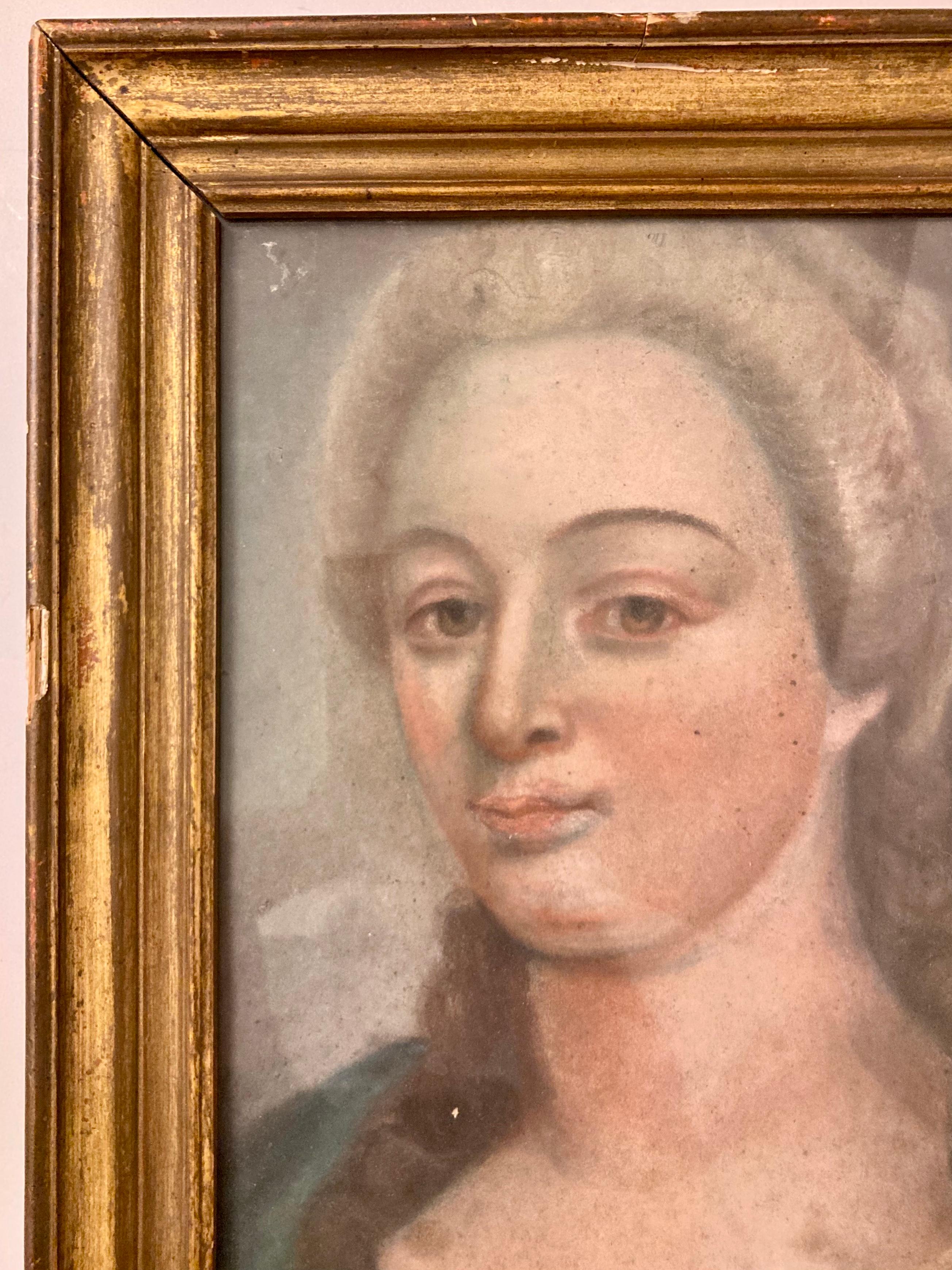 French Provincial French 18th Century Pastel Drawing Portrait of a Lady For Sale