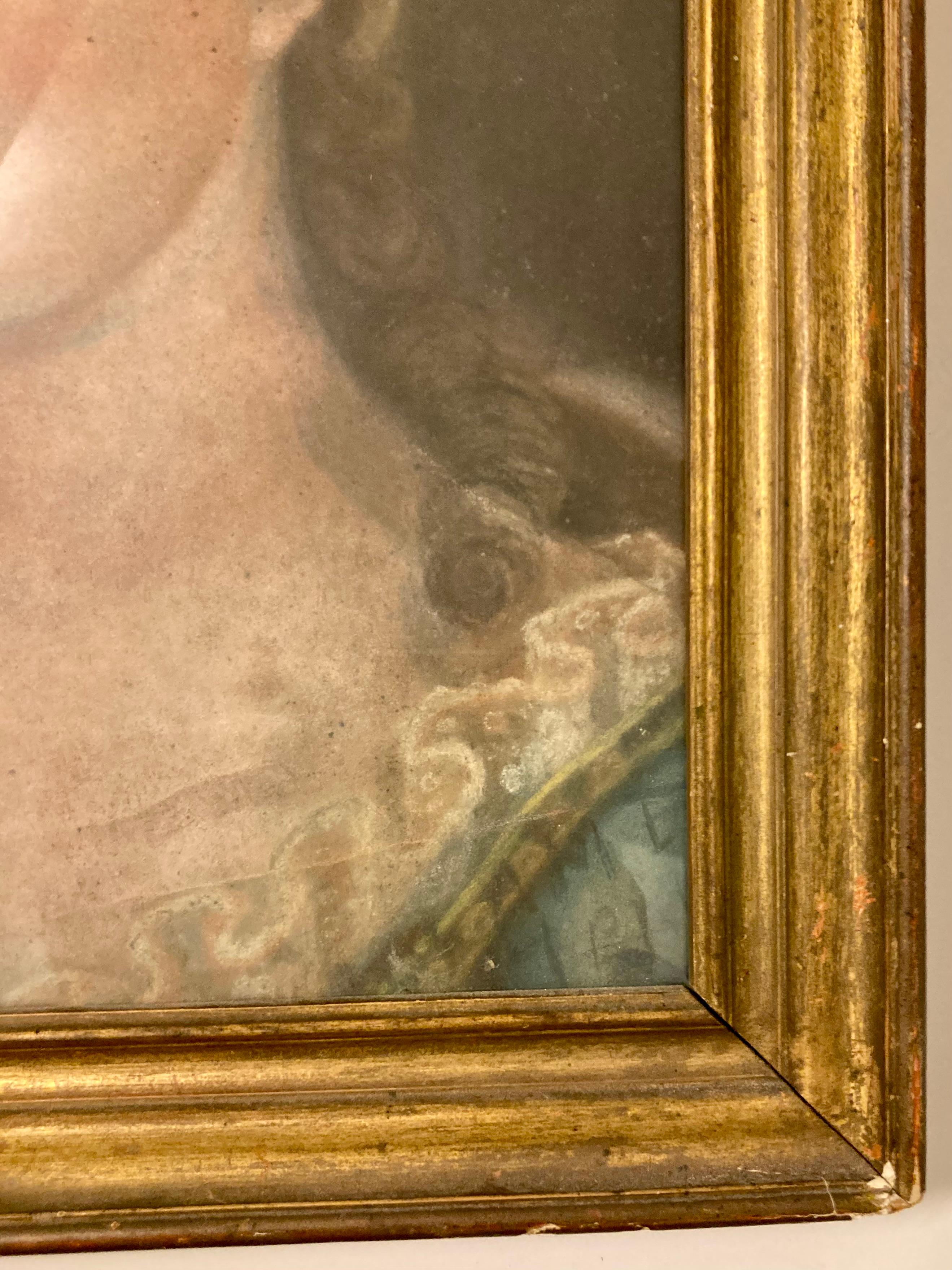 Canvas French 18th Century Pastel Drawing Portrait of a Lady For Sale