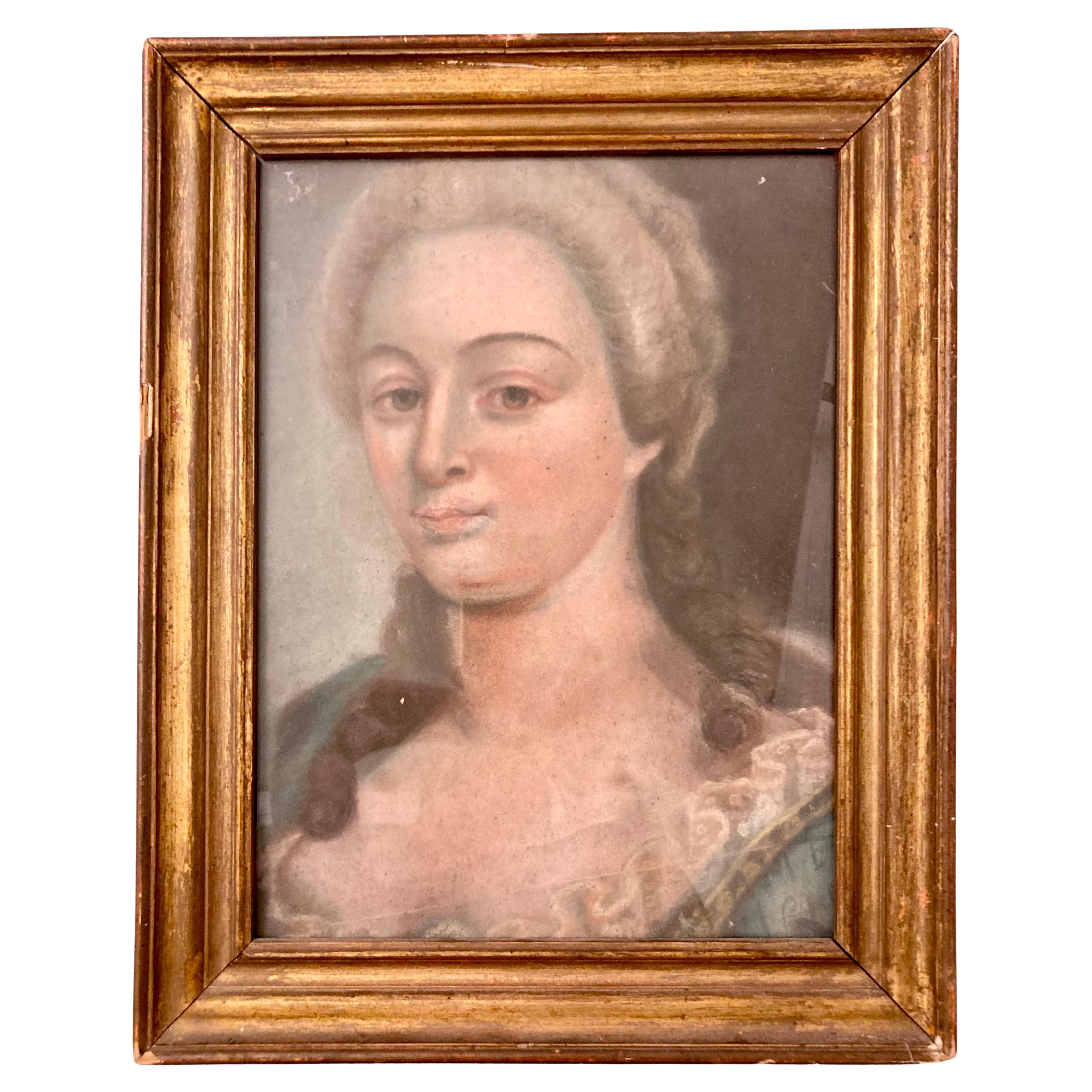 French 18th Century Pastel Drawing Portrait of a Lady