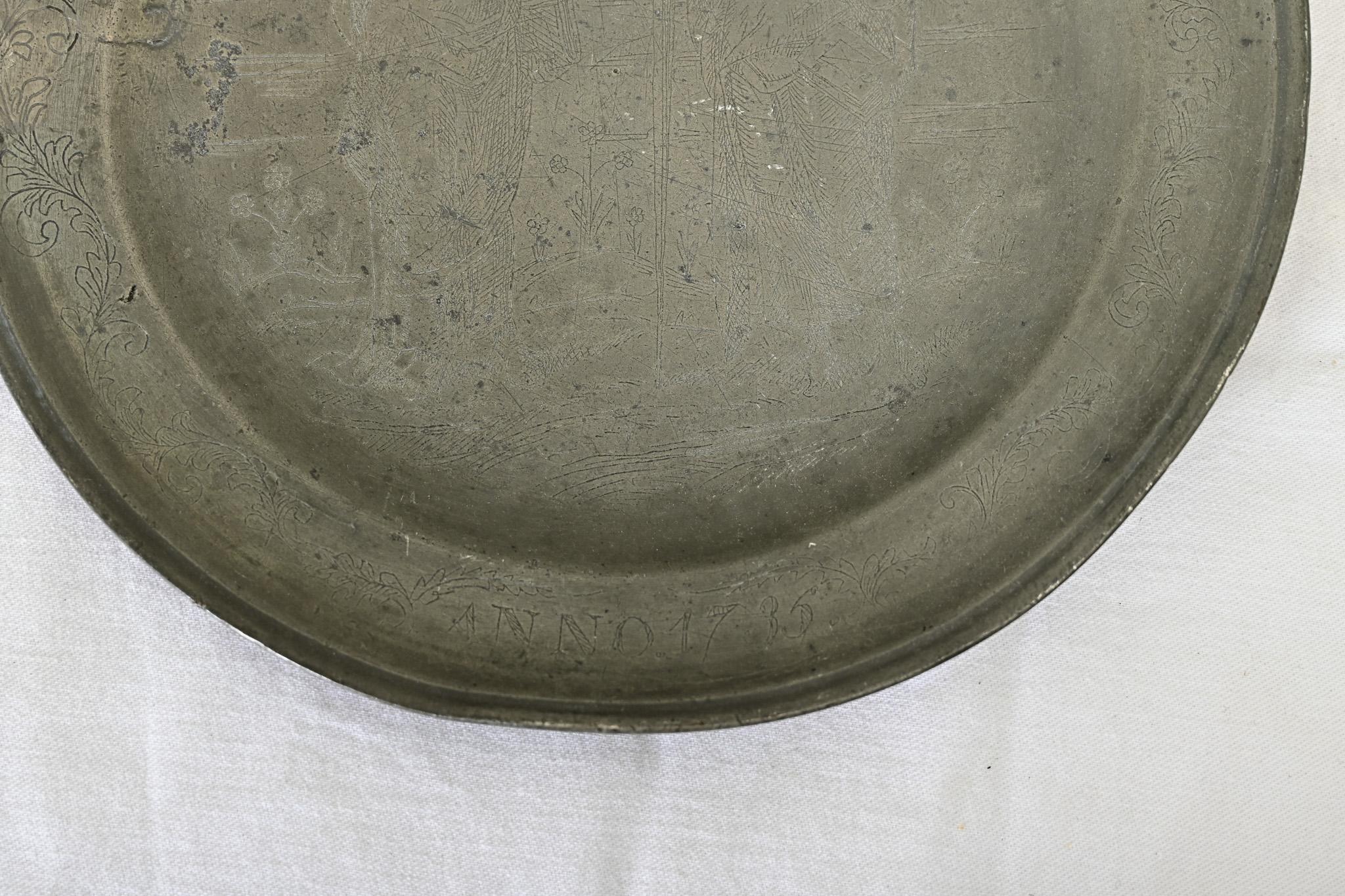 Engraved French 18th Century Pewter Plate of Saints Peter and Paul For Sale