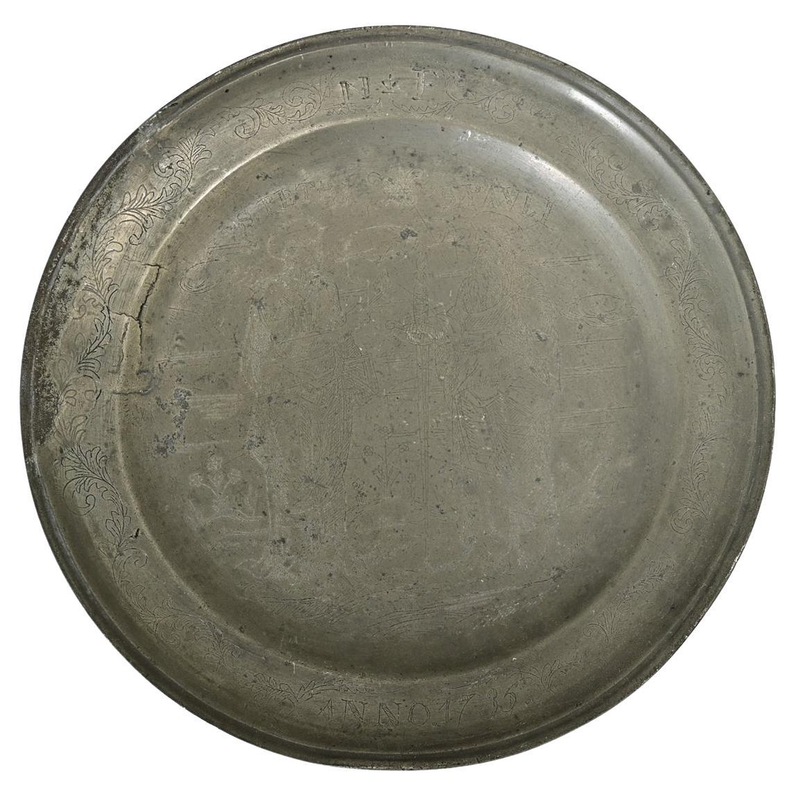 French 18th Century Pewter Plate of Saints Peter and Paul For Sale