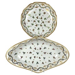 French 18th-Century Porcelain Dishes Sprig Pattern Hand-Painted Locré, ca. 1785