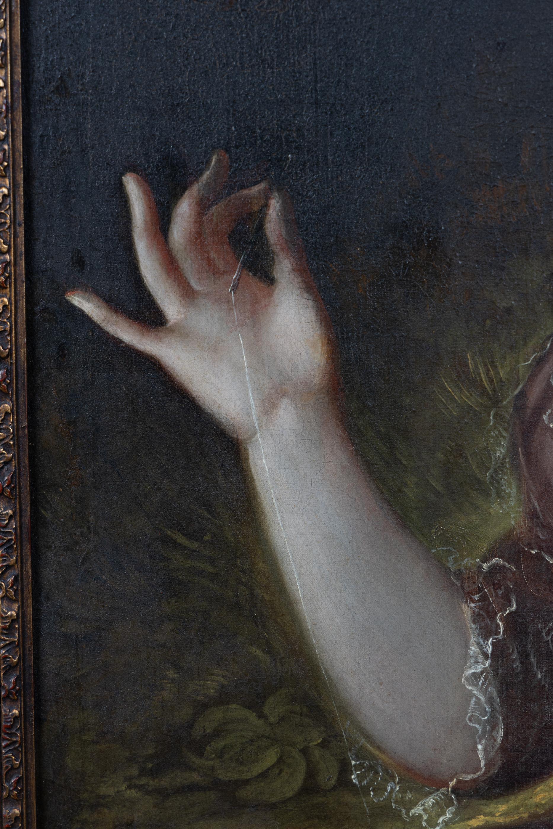 18th Century and Earlier French 18th Century Portrait of a Lady in Elegant Brown Gown, Trimmed in Lace