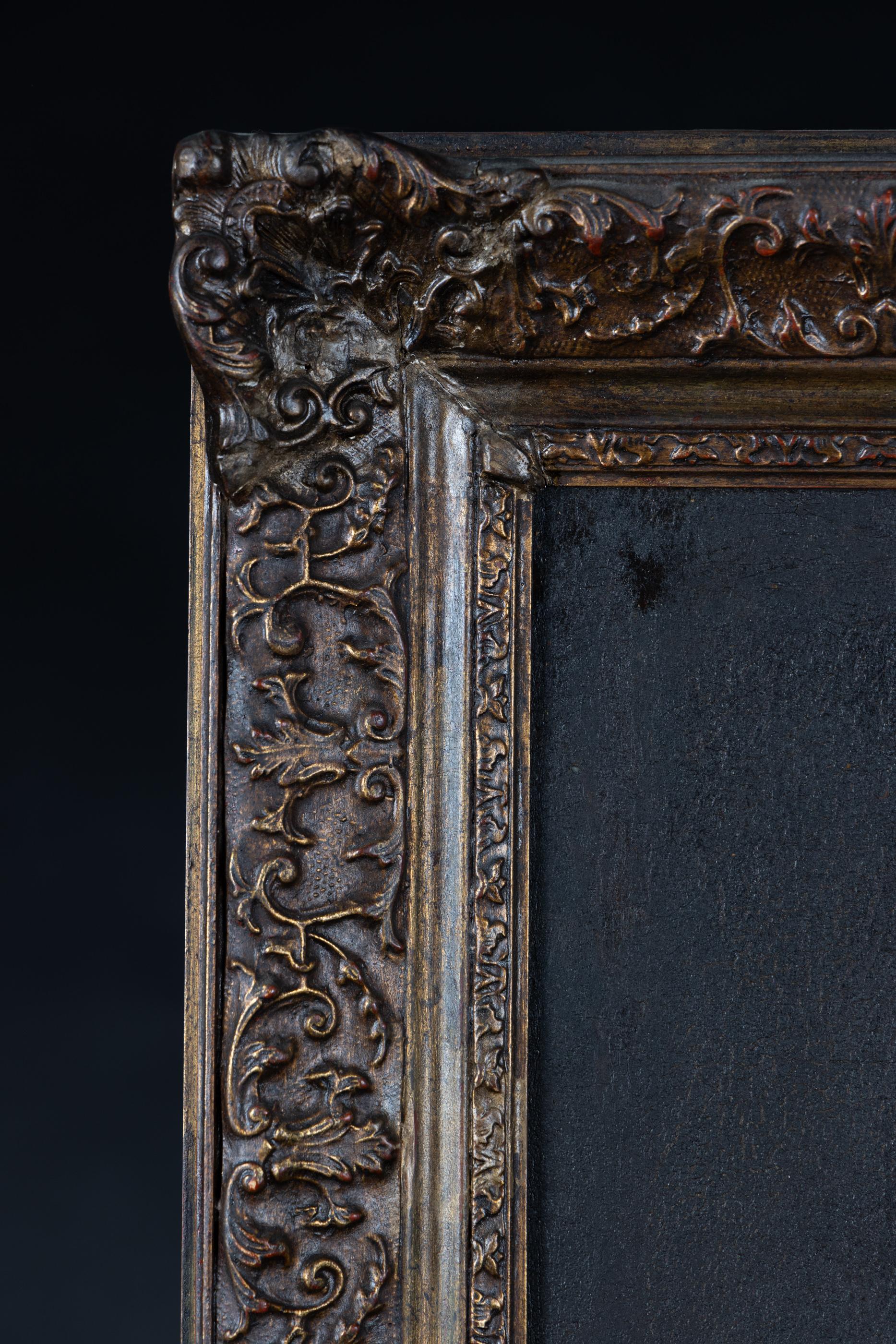French 18th Century Portrait of a Lady in Elegant Brown Gown, Trimmed in Lace 1