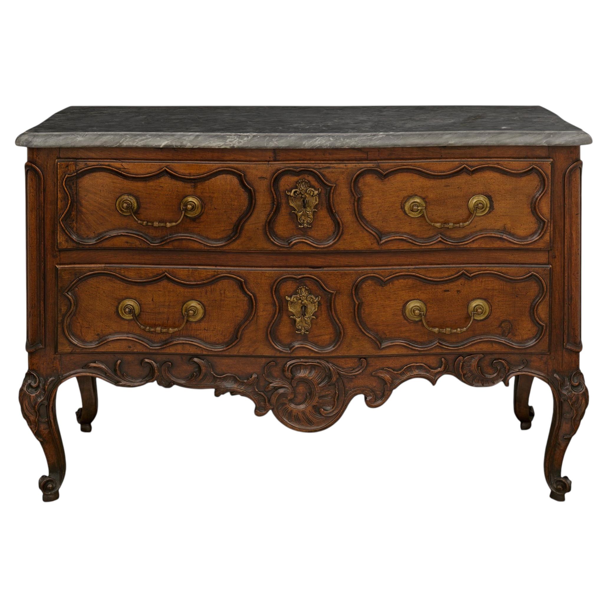 French 18th century Provincial Louis XV Period Walnut, Bronze and Gris St. Anne For Sale