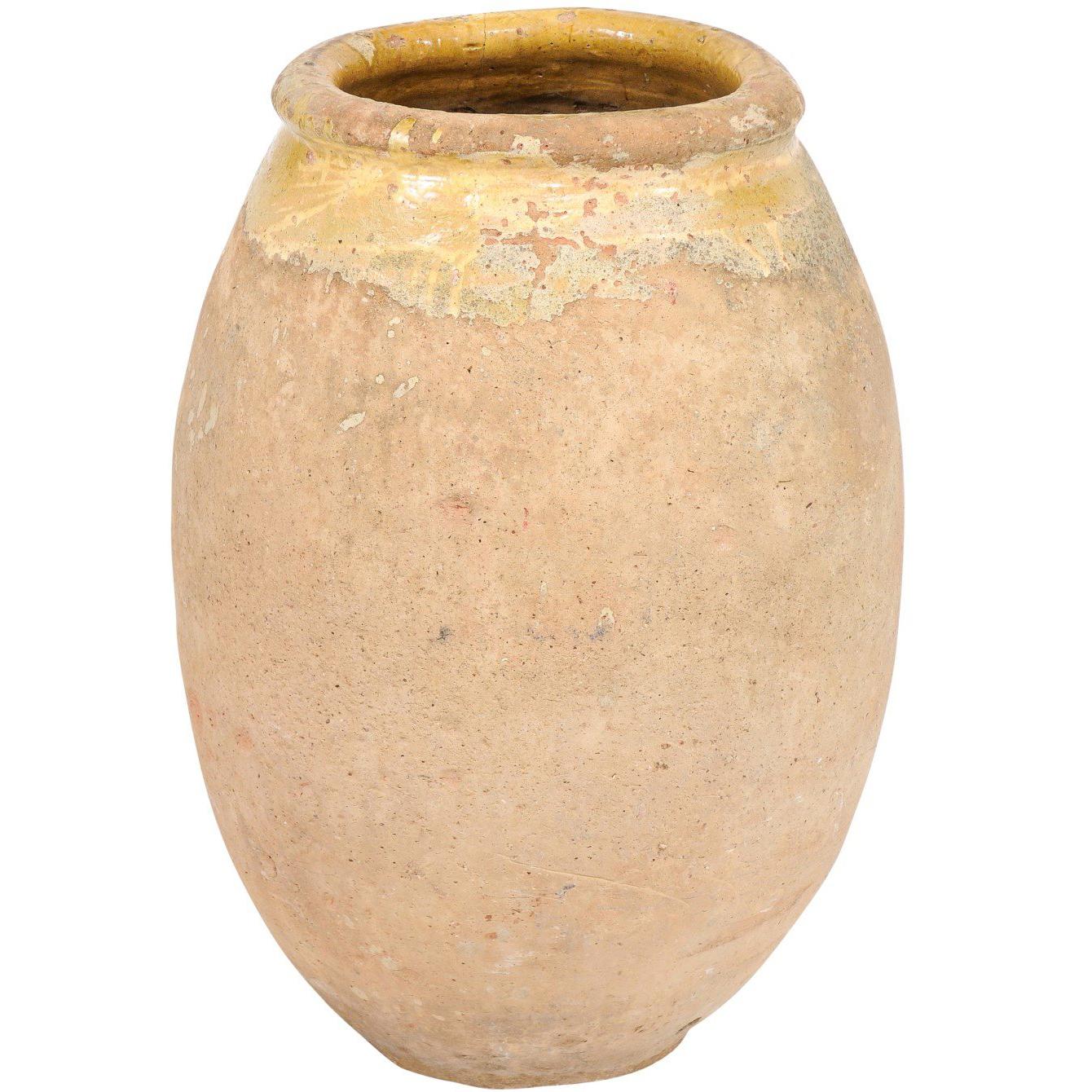 French, 18th Century Provincial Terracotta Biot Jar with Yellow Glazed Accents