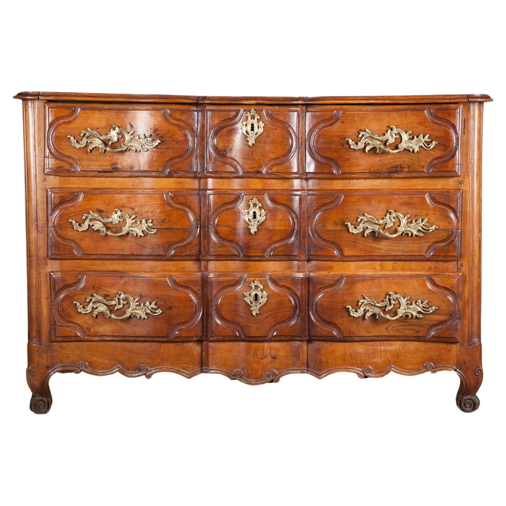French 18th Century Regence Lyonnaise Commode Made of Walnut, Bronze dOre Mounts For Sale
