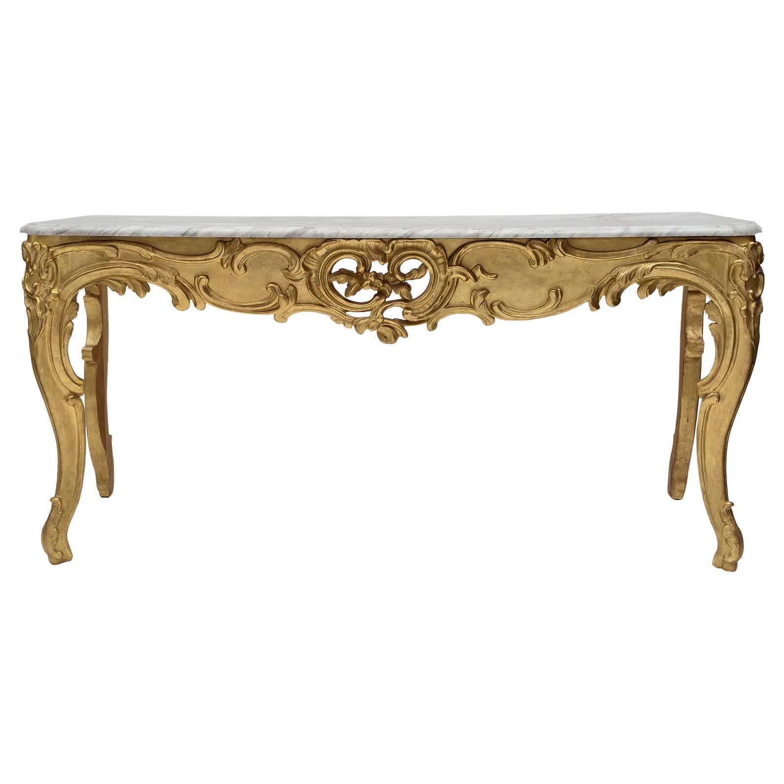 Console en bois doré et marbre d'époque Régence (18e siècle)