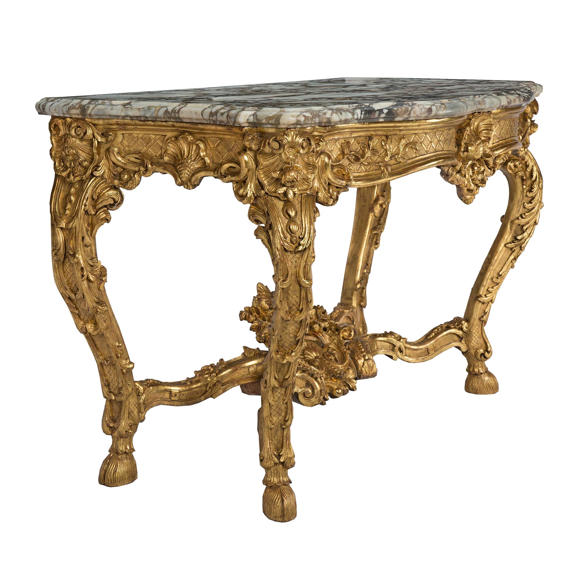 French 18th Century Regence Period Giltwood and Marble Freestanding Console In Good Condition For Sale In West Palm Beach, FL