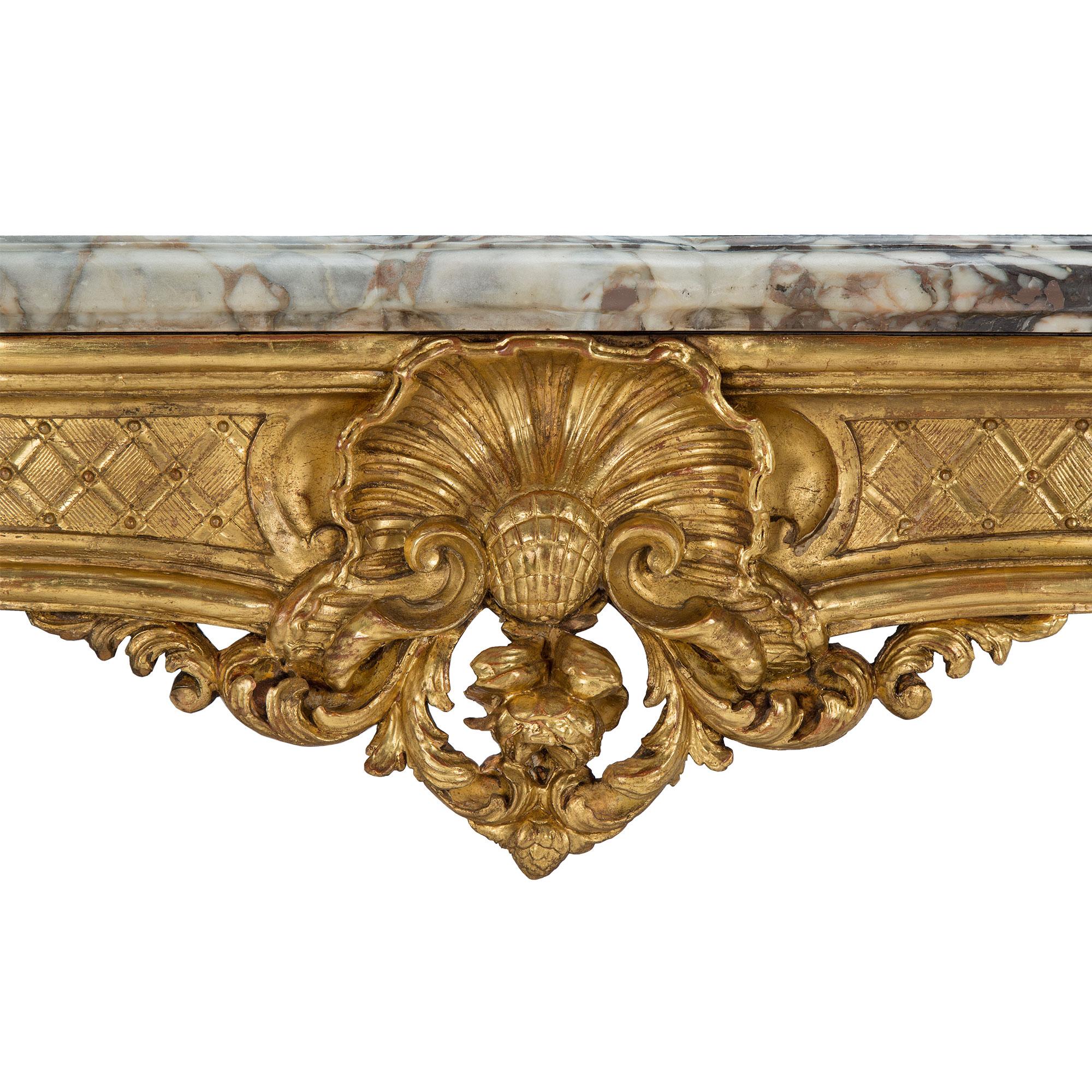 French 18th Century Regence Period Giltwood and Marble Freestanding Console For Sale 2