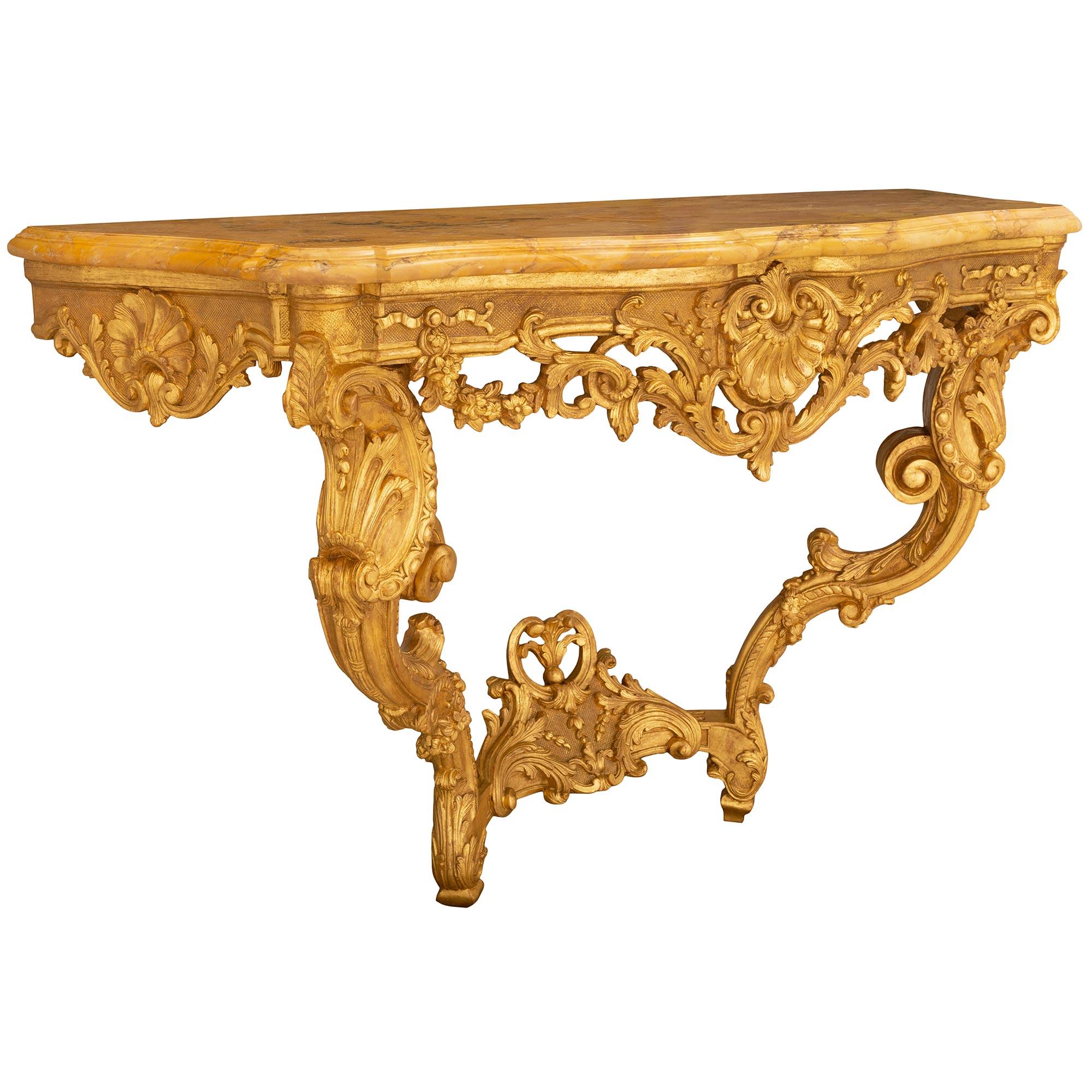 French 18th Century Régence Period Giltwood and Sienna Marble Console Circa 1720 In Good Condition For Sale In West Palm Beach, FL