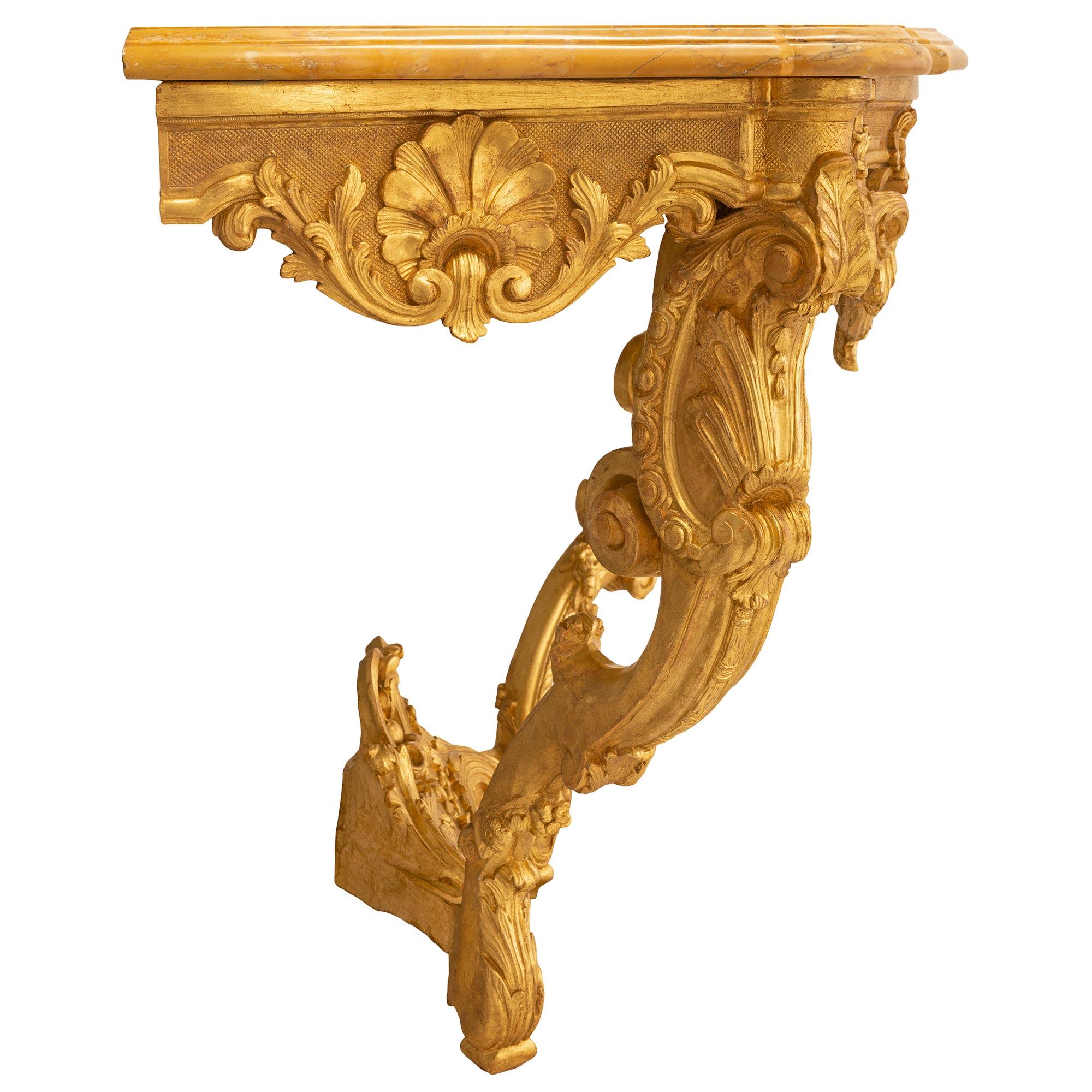 18th Century and Earlier French 18th Century Régence Period Giltwood and Sienna Marble Console Circa 1720 For Sale