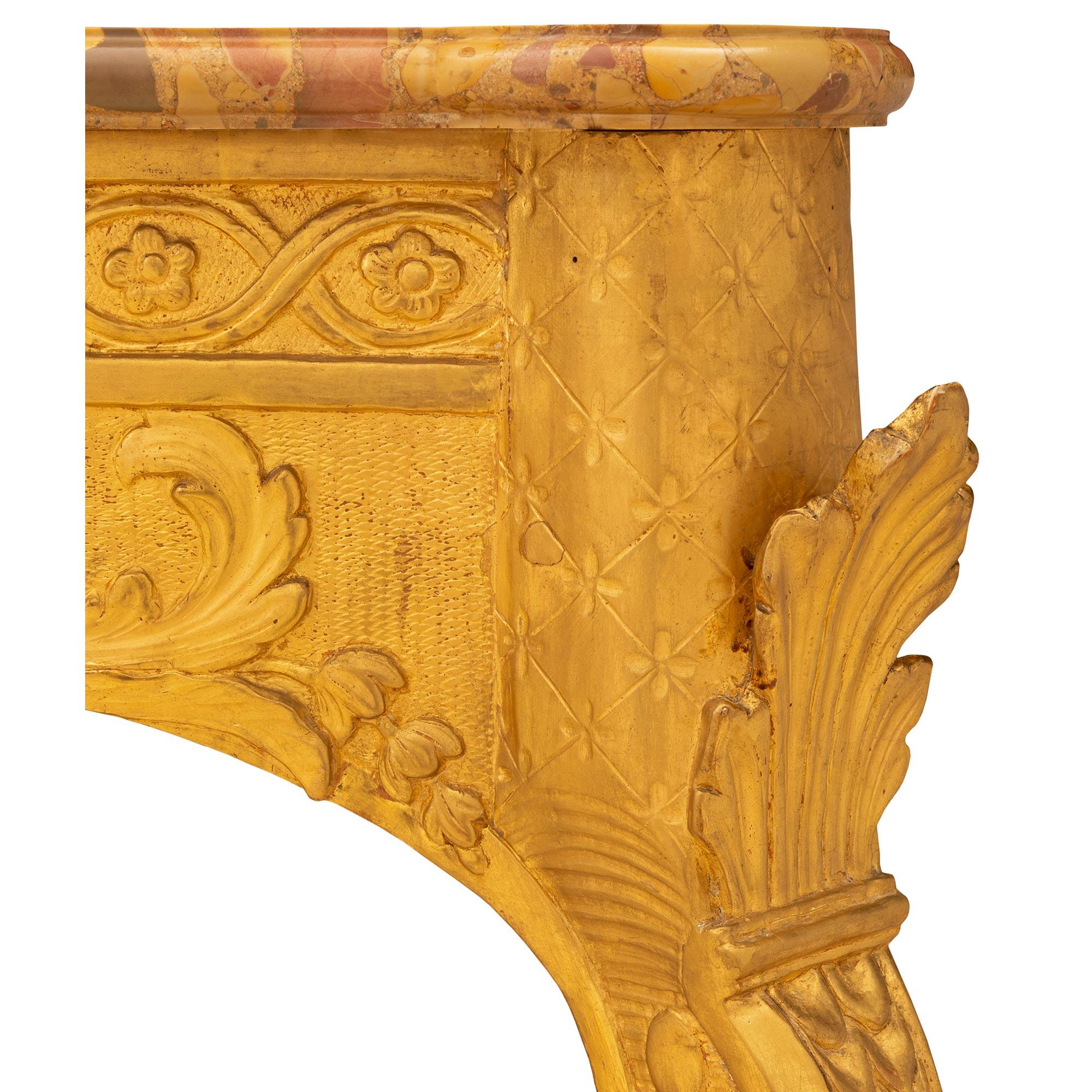 Marble French 18th Century Regence Period Giltwood Console For Sale