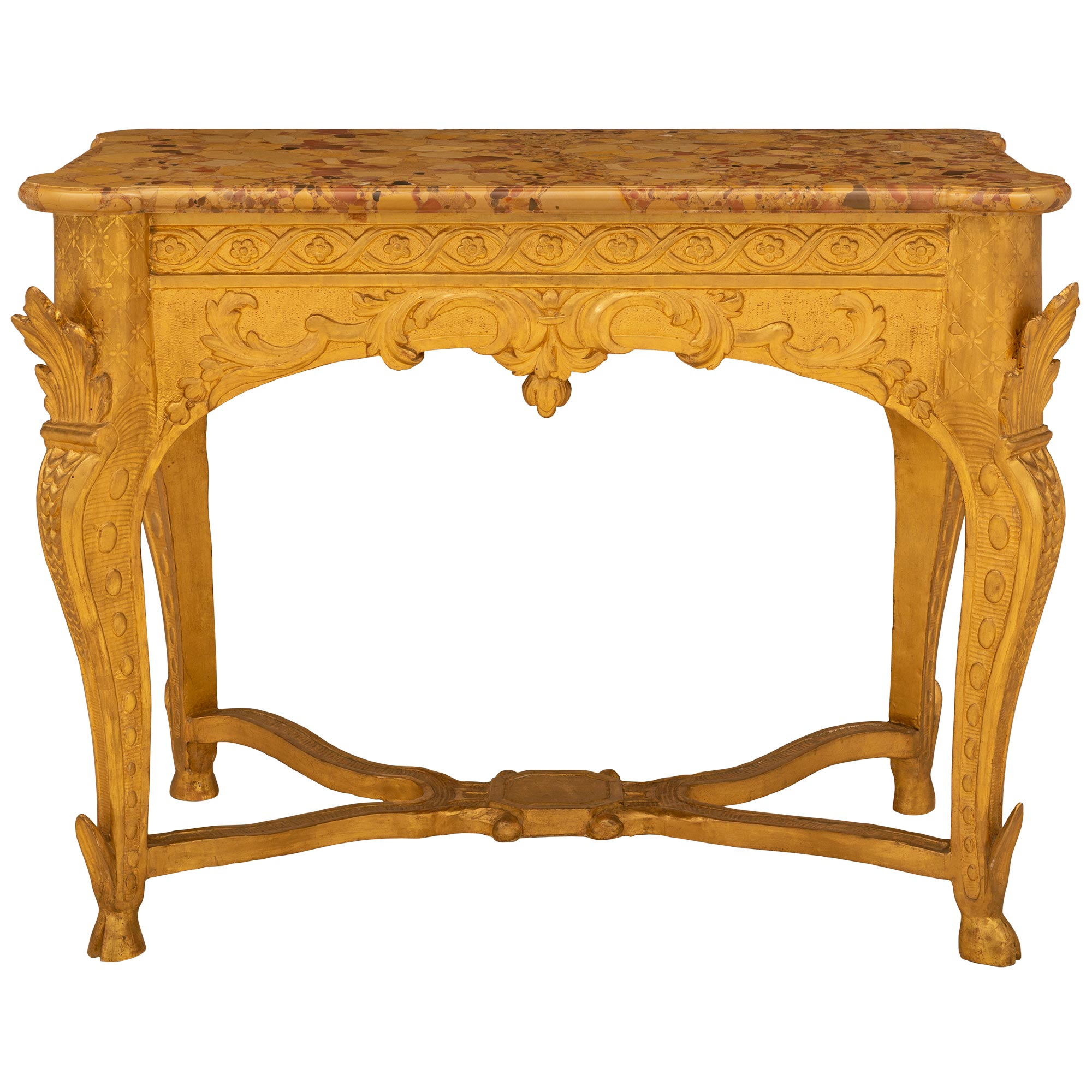 Konsole aus vergoldetem Holz aus der Regence-Periode des 18. Jahrhunderts
