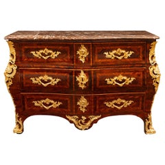 French 18th century Régence Period Kingwood, Ormolu, Rouge Royale marble commode