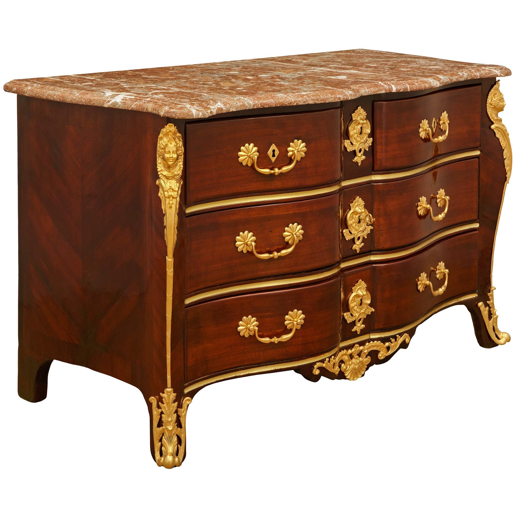 French 18th century Regence Period Mahogany, Ormolu and marble commode In Good Condition For Sale In West Palm Beach, FL