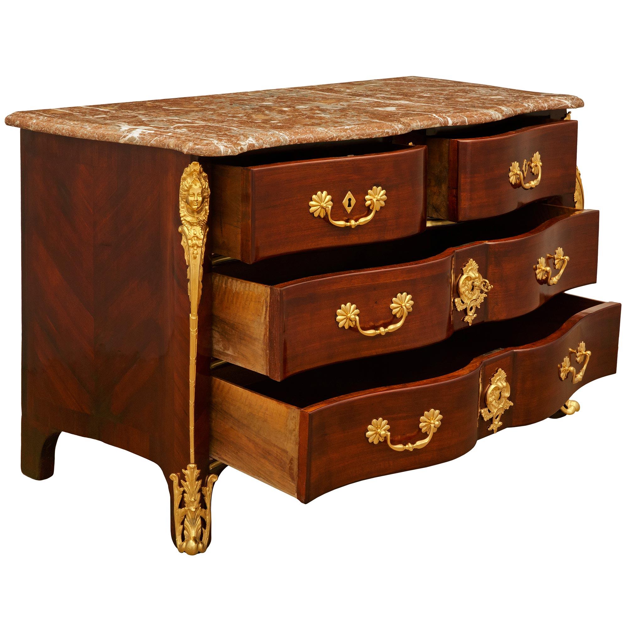 18th Century and Earlier French 18th century Regence Period Mahogany, Ormolu and marble commode For Sale