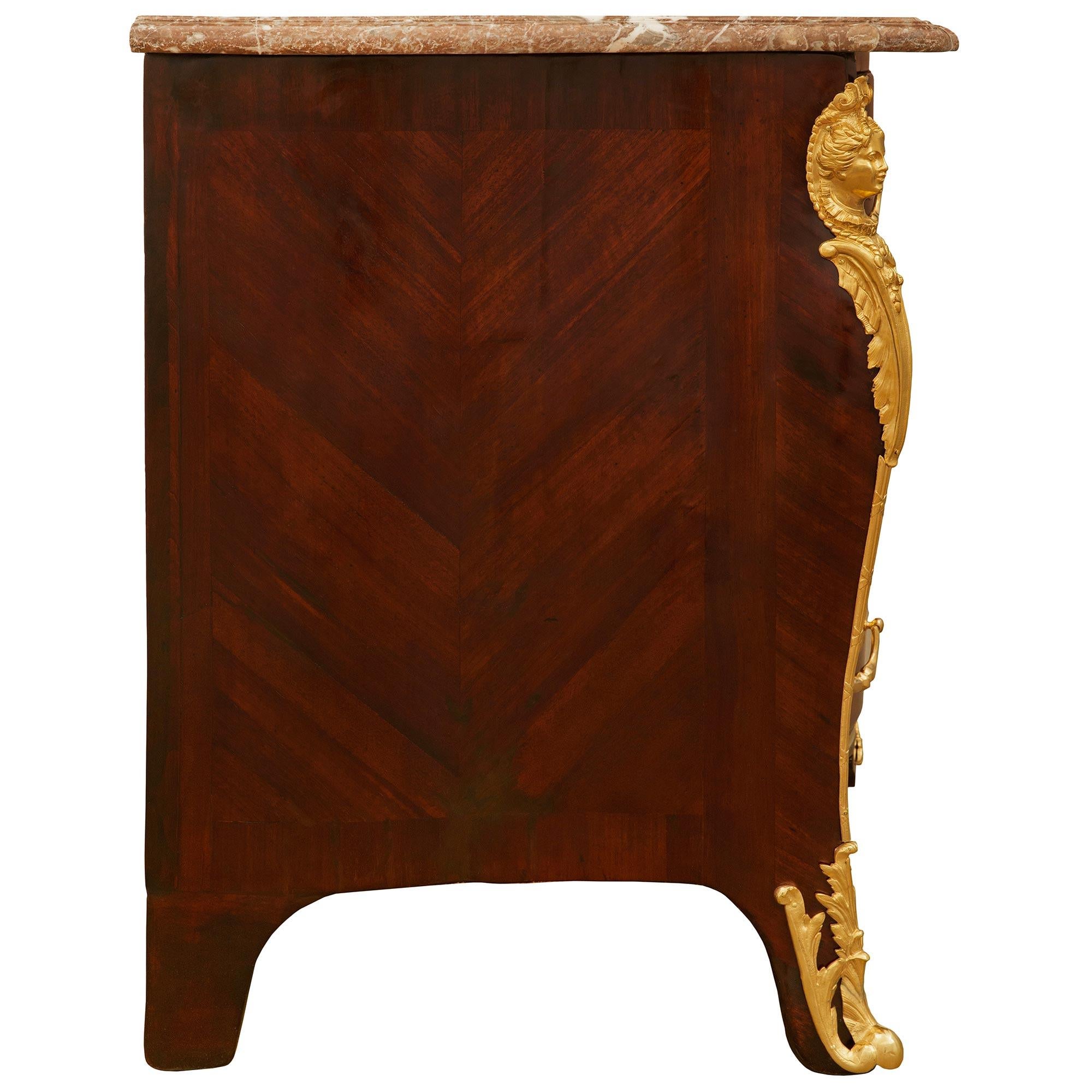 French 18th century Regence Period Mahogany, Ormolu and marble commode For Sale 1