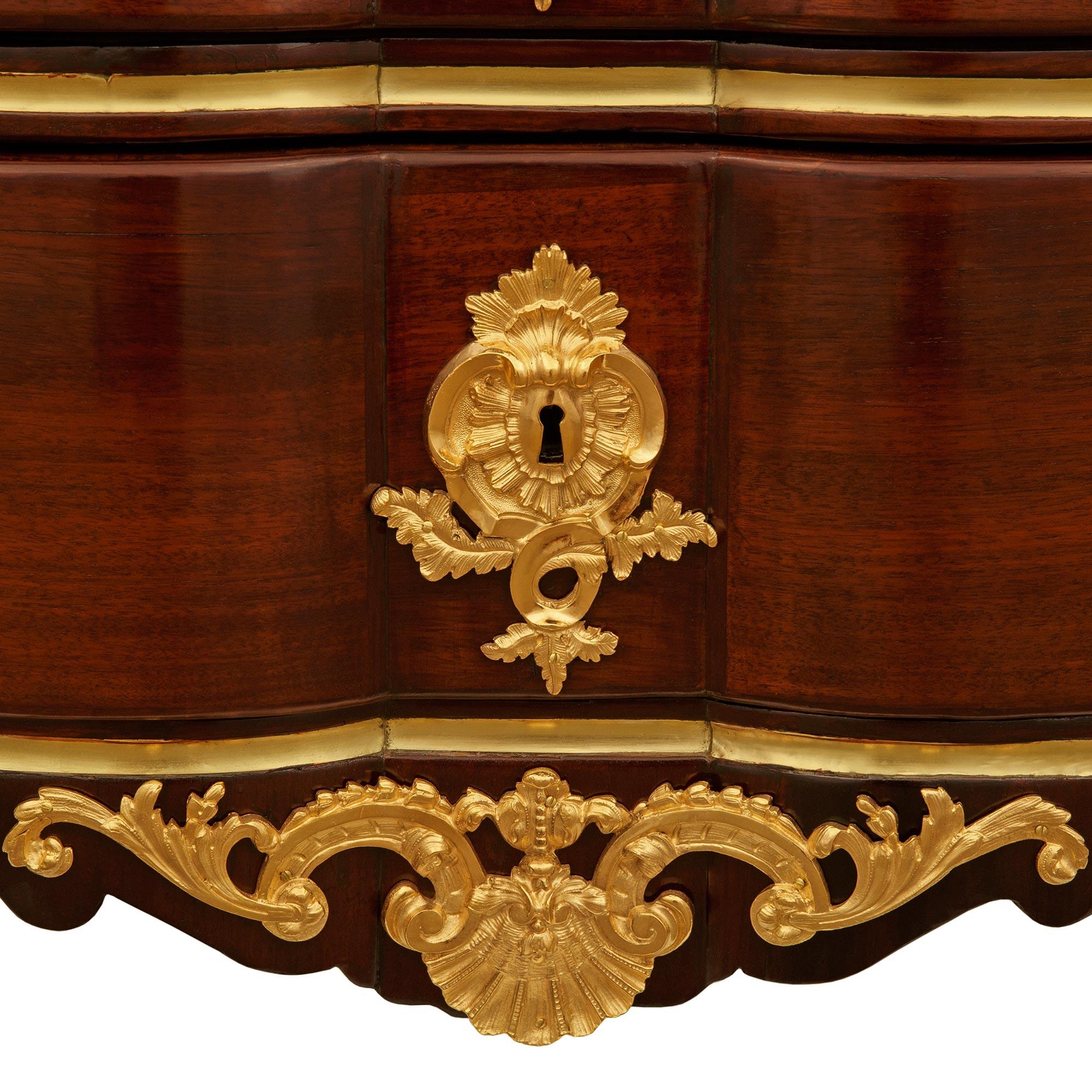 French 18th century Regence Period Mahogany, Ormolu and marble commode For Sale 4