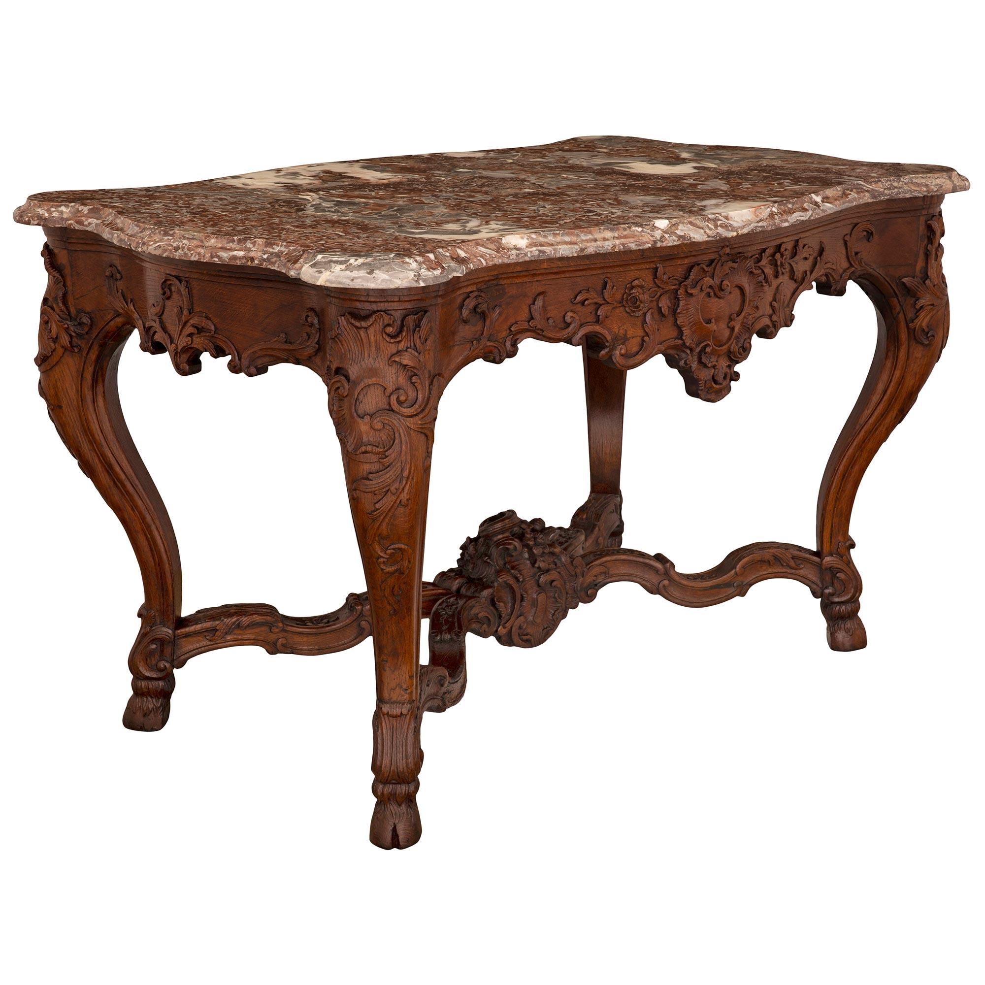 Regency French 18th Century Régence Period Walnut And Marble Center Table For Sale