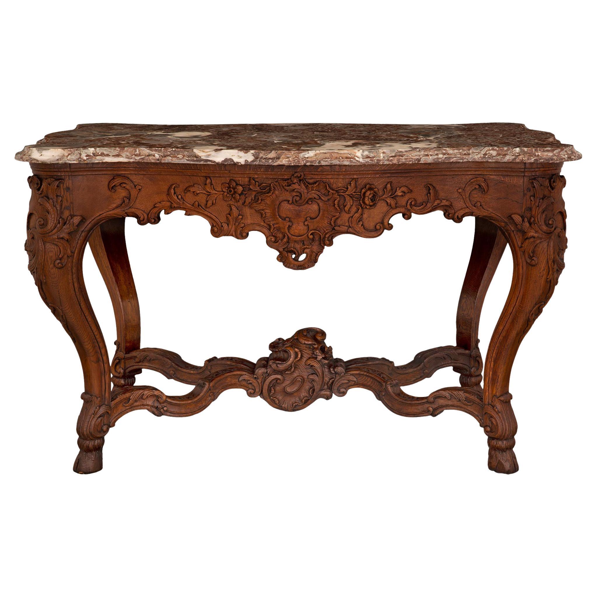 French 18th Century Régence Period Walnut And Marble Center Table For Sale