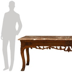 French 18th Century Regence St. Breccia Nuvolata Rosa Marble And Oak Console