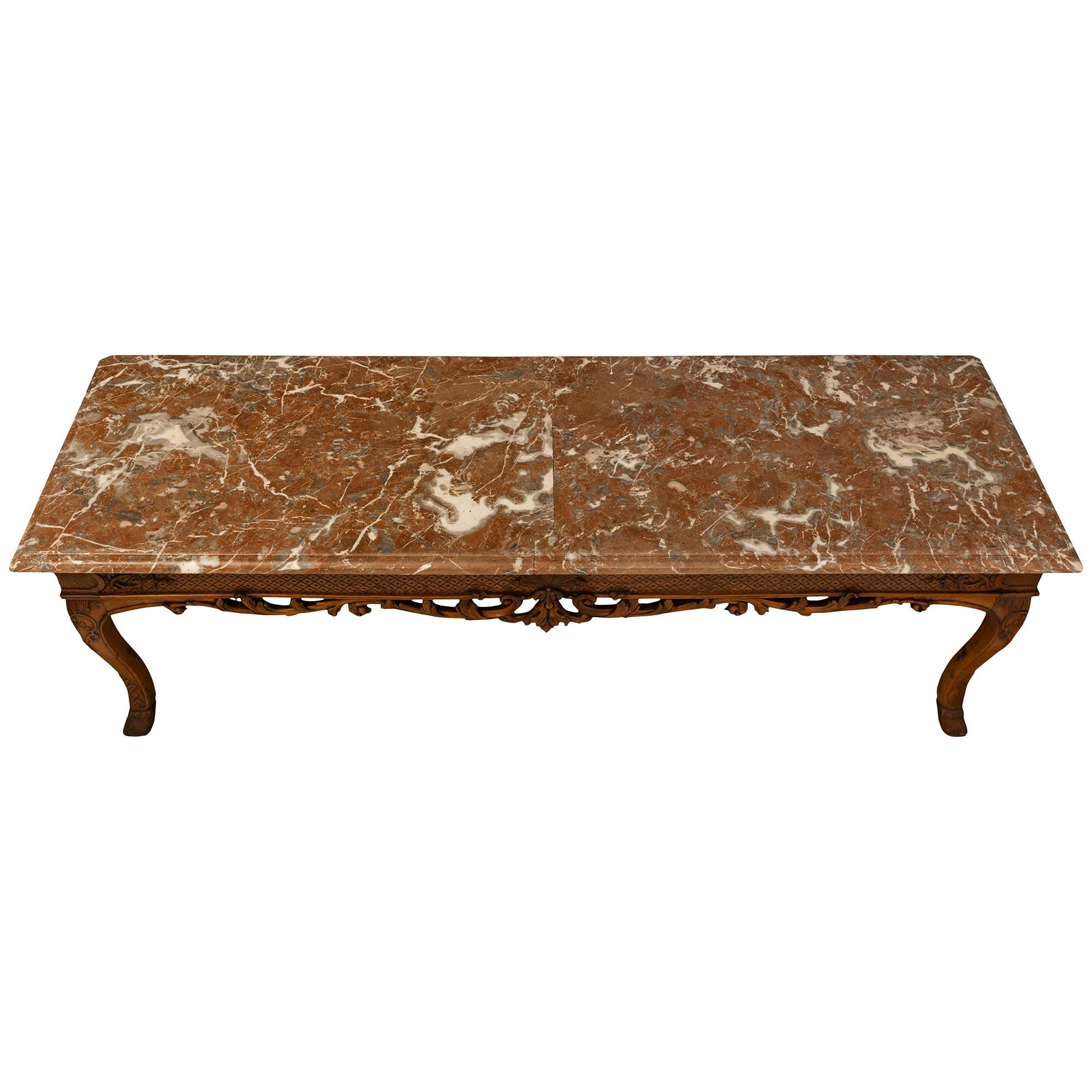 French 18th Century Regence St. Breccia Nuvolata Rosa Marble And Oak Console In Good Condition For Sale In West Palm Beach, FL