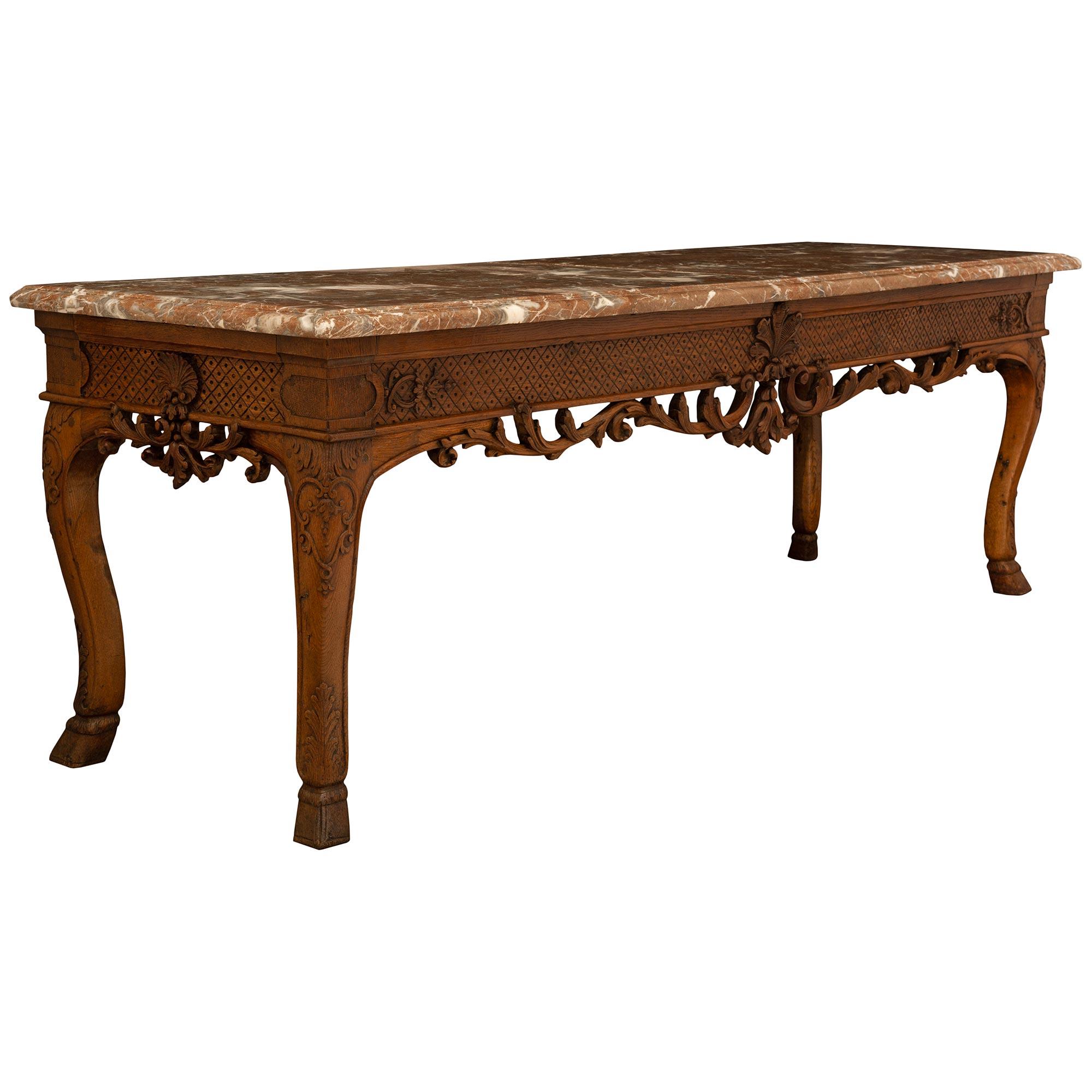 18th Century and Earlier French 18th Century Regence St. Breccia Nuvolata Rosa Marble And Oak Console For Sale