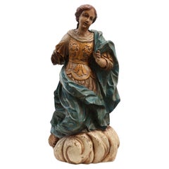 French 18th Century Religious Statue of the Virgin Mary on a cloud