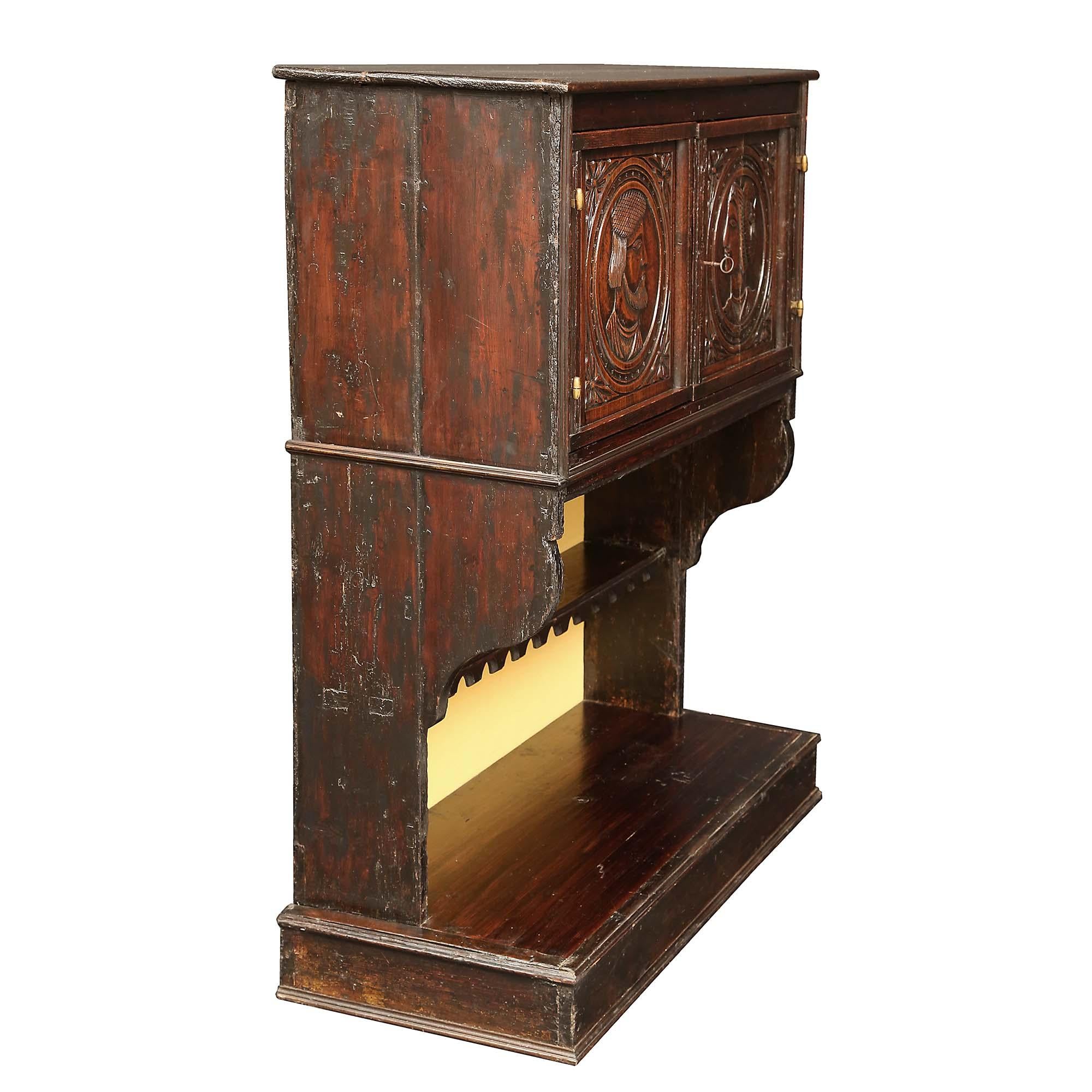 18th Century and Earlier French 18th Century Renaissance Walnut Cabinet Vaisselier from Normandy For Sale