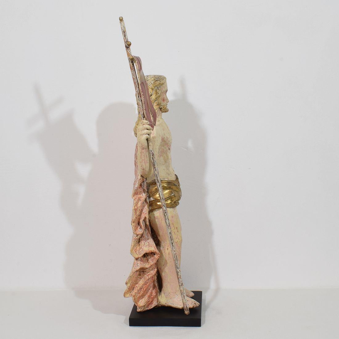 Hand-Carved French 18th Century Risen Christ/Resurrection Statue With Flag For Sale