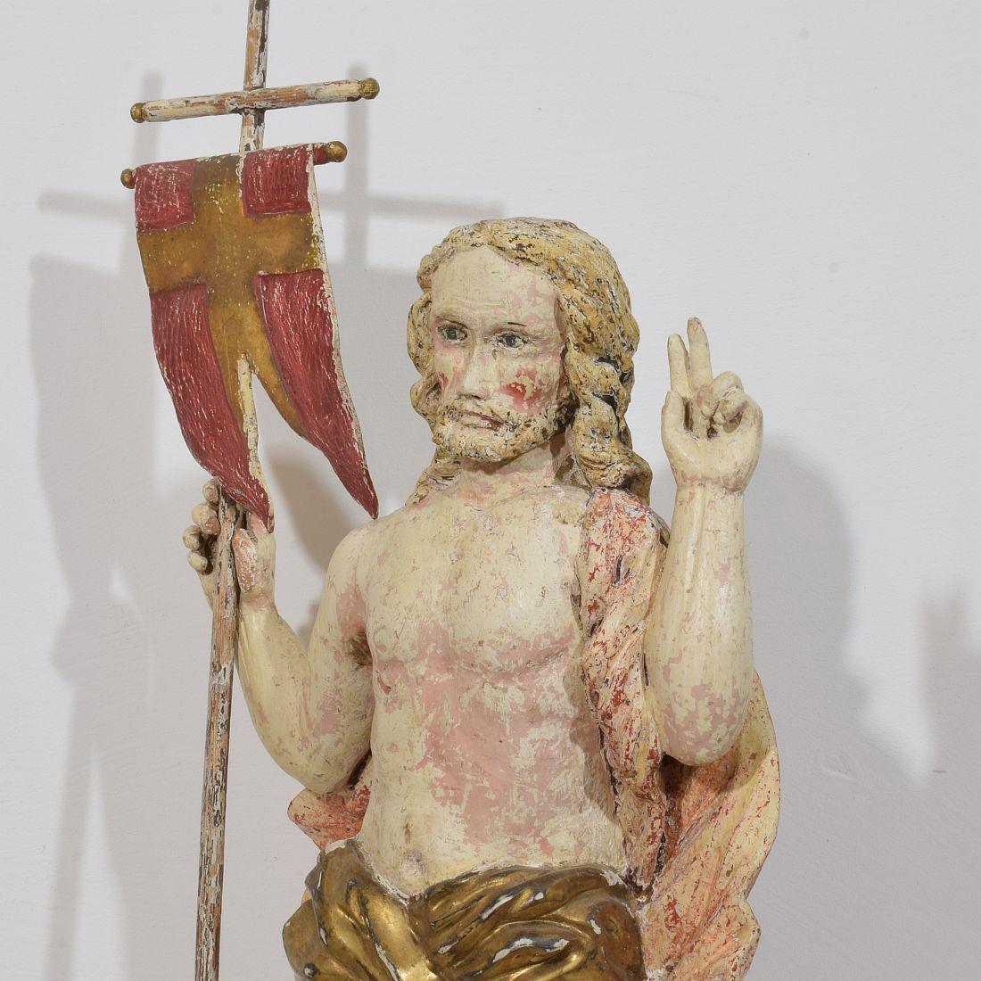 Wood French 18th Century Risen Christ/Resurrection Statue With Flag For Sale