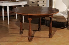 French 18th Century Round Table with Parquet Versailles Top and Baluster Legs